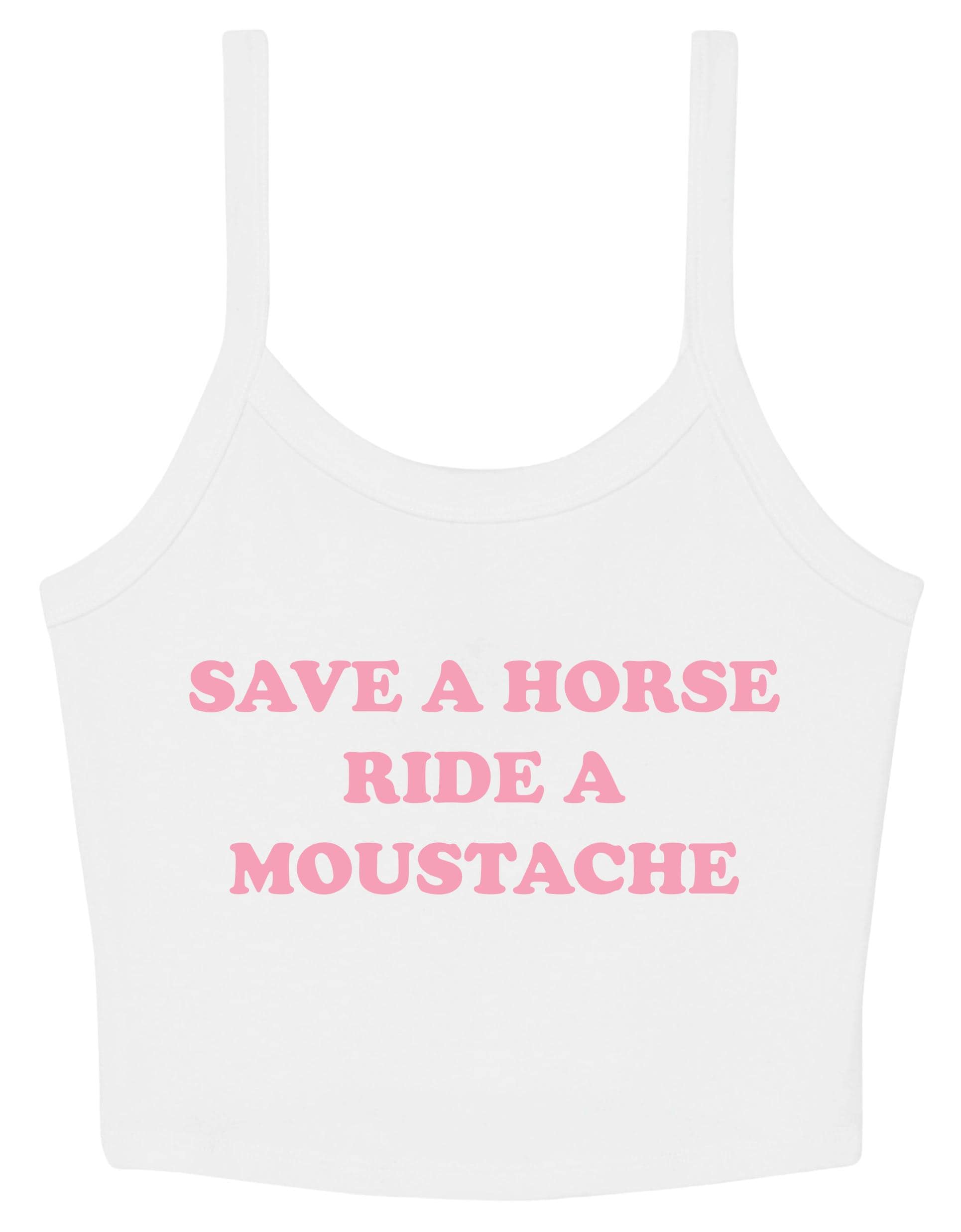 Save a Horse Ride A Moustache Ladies Cropped Printed Strappy Vest Cute Y2K Baby Tee