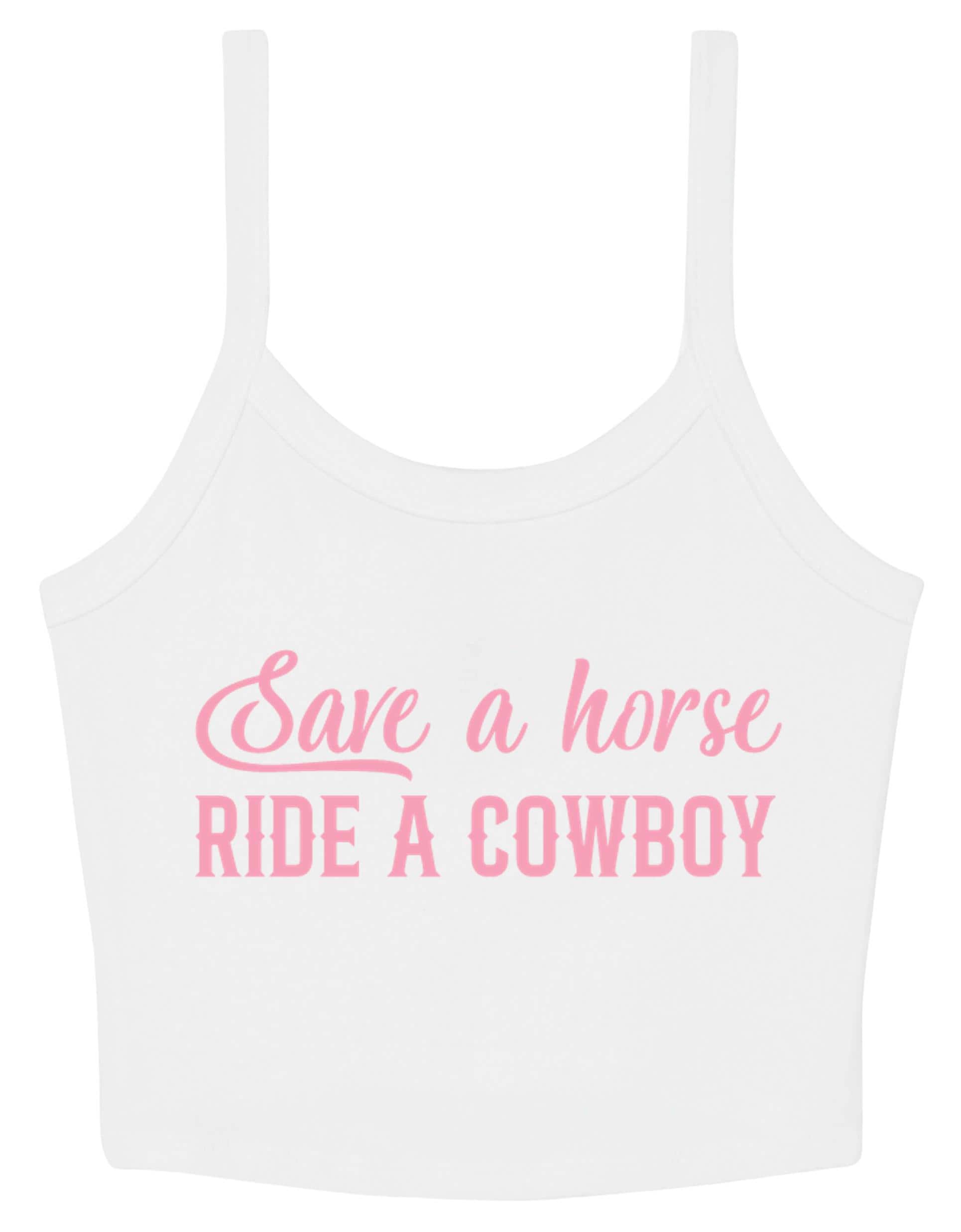 Save a Horse Ride A Cowboy Ladies Cropped Printed Strappy Vest Cute Y2K Baby Tee