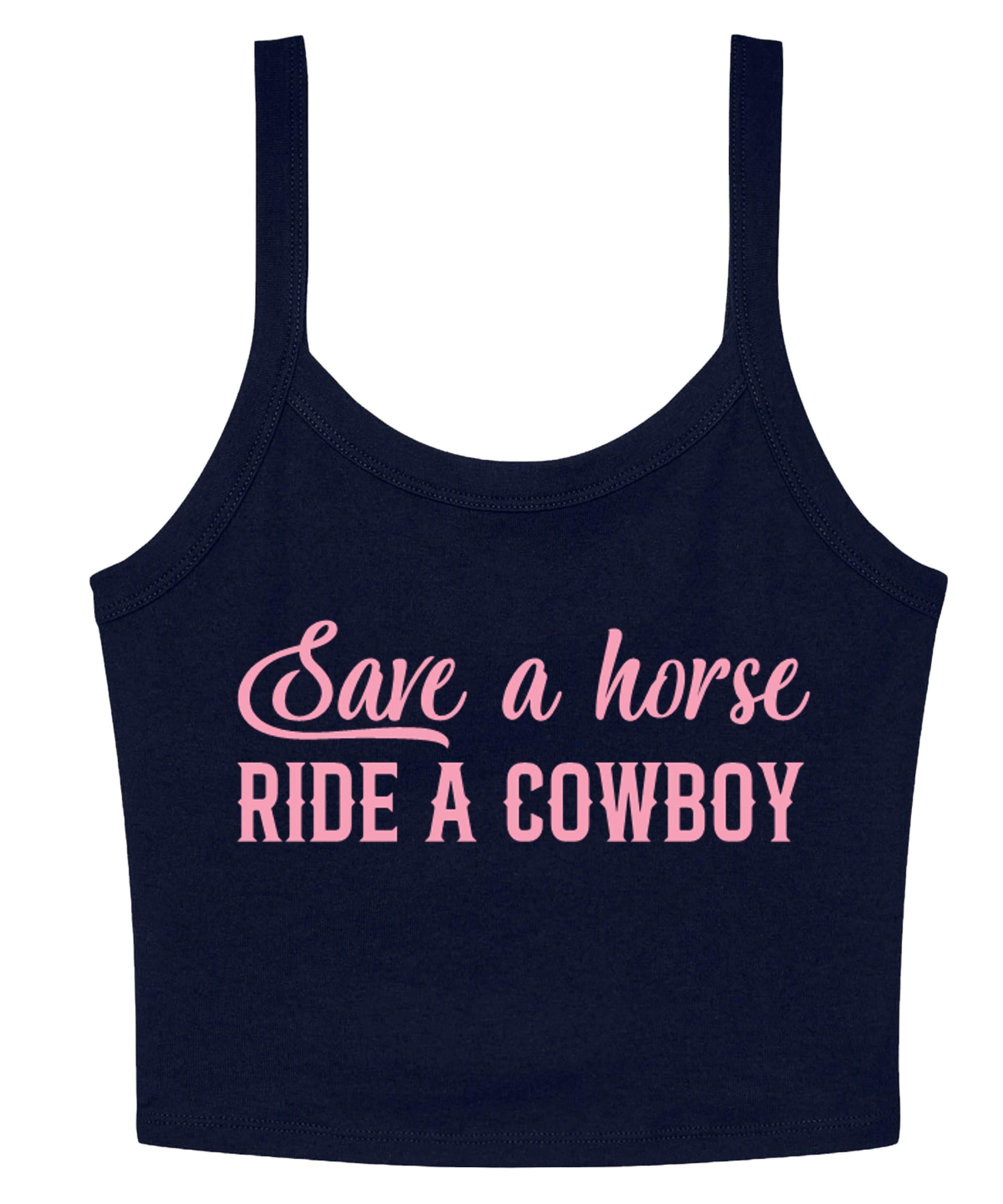 Save a Horse Ride A Cowboy Ladies Cropped Printed Strappy Vest Cute Y2K Baby Tee