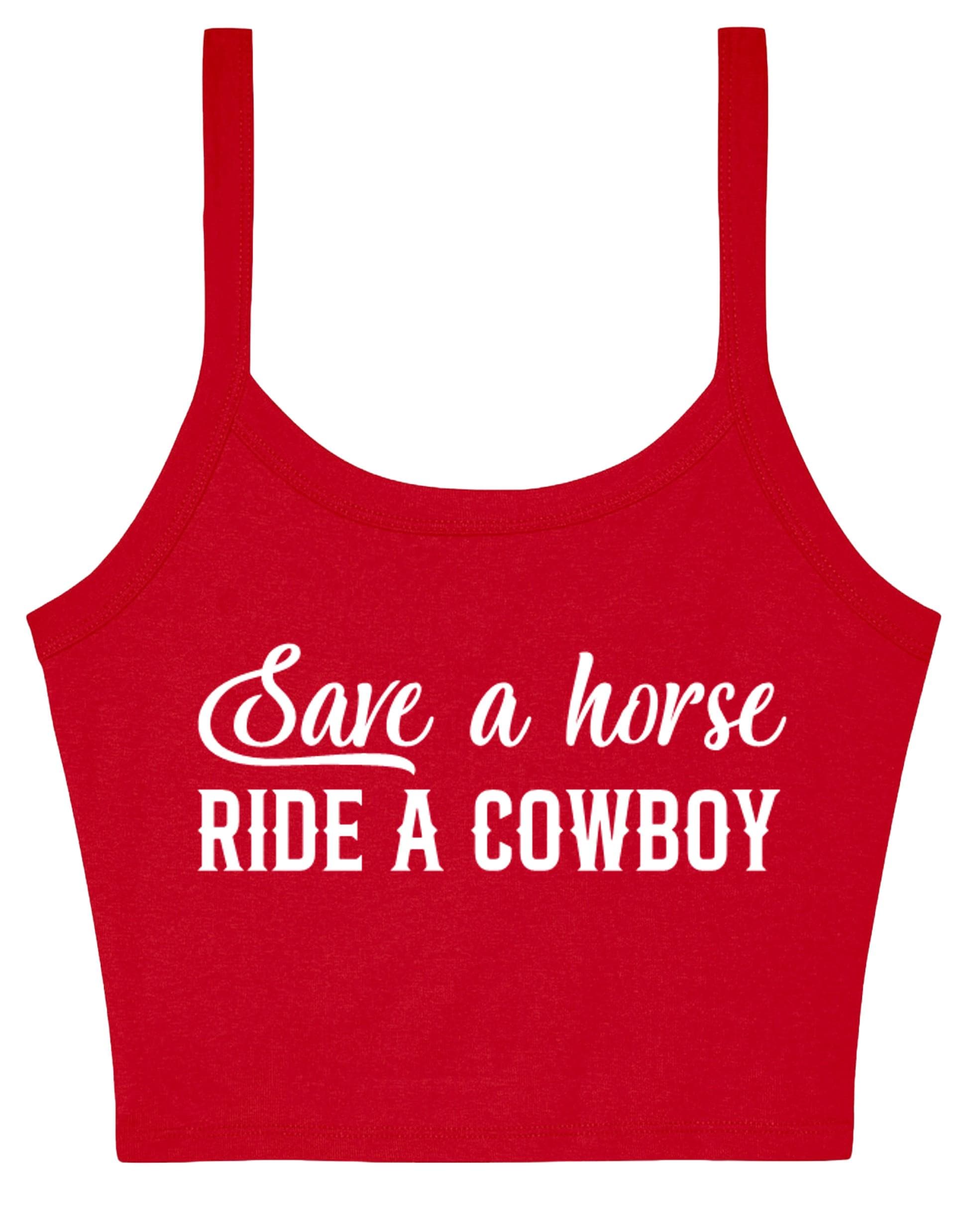Save a Horse Ride A Cowboy Ladies Cropped Printed Strappy Vest Cute Y2K Baby Tee