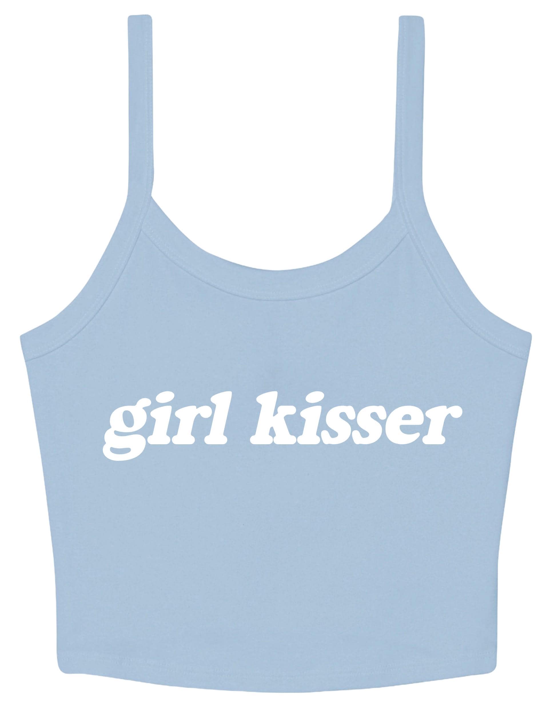 Girl Kisser Ladies Cropped Printed Strappy Vest LGBTQ+ Gay Lesbian Bisexual Queer Pride Cute Y2K Baby Tee