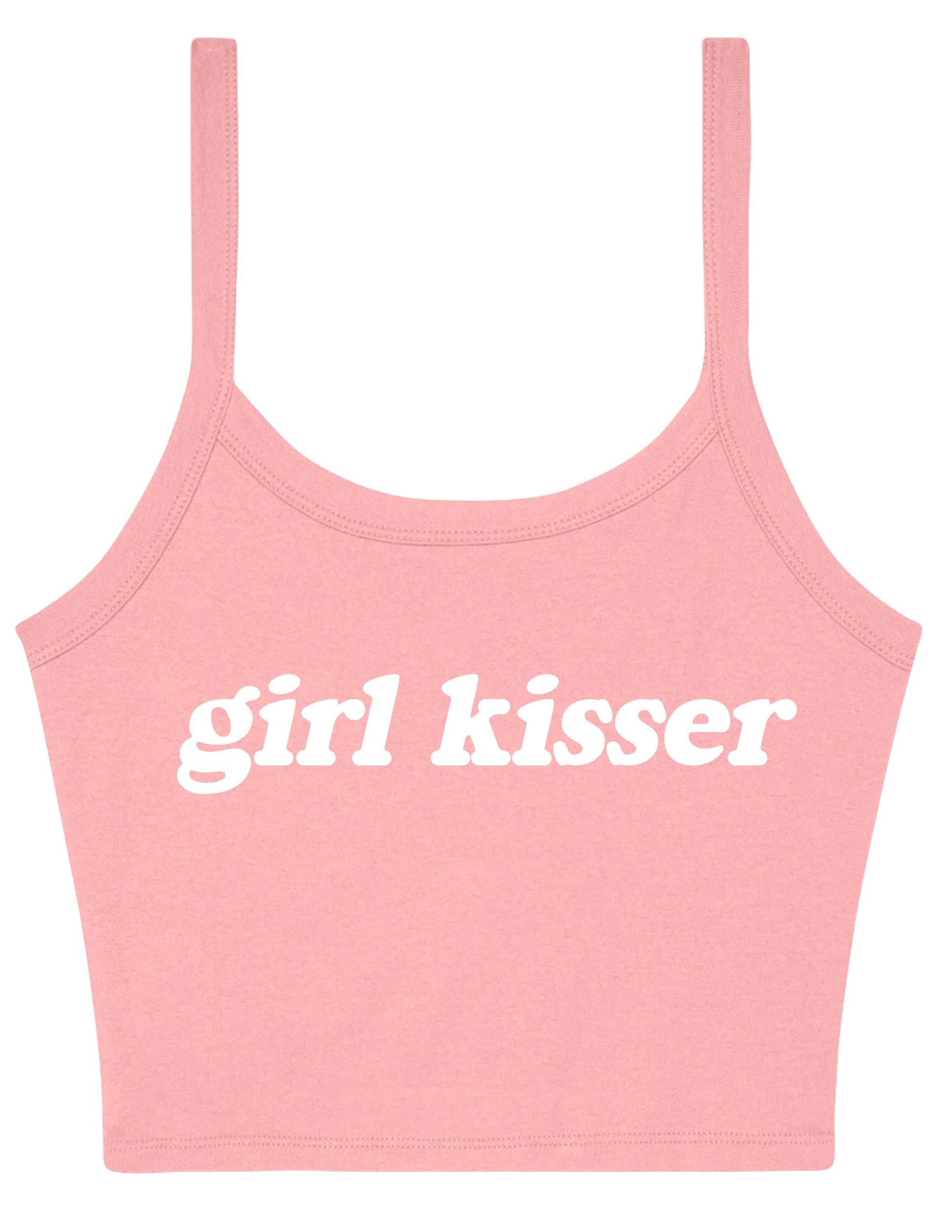 Girl Kisser Ladies Cropped Printed Strappy Vest LGBTQ+ Gay Lesbian Bisexual Queer Pride Cute Y2K Baby Tee