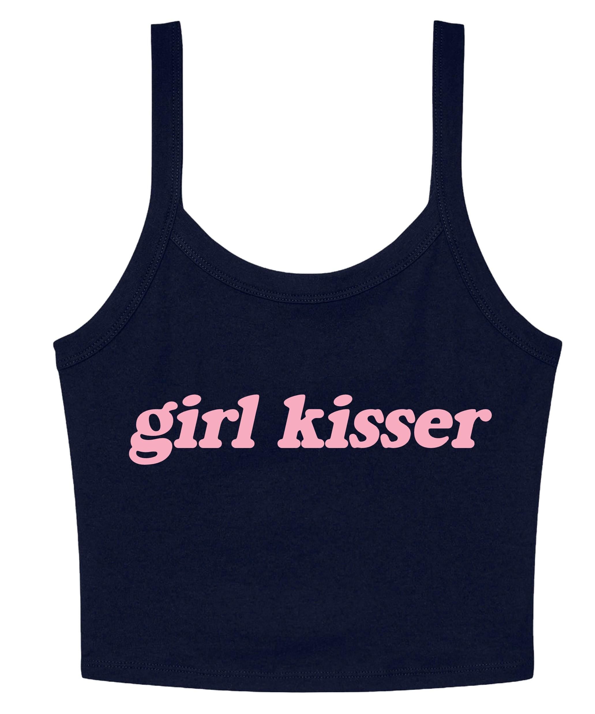 Girl Kisser Ladies Cropped Printed Strappy Vest LGBTQ+ Gay Lesbian Bisexual Queer Pride Cute Y2K Baby Tee