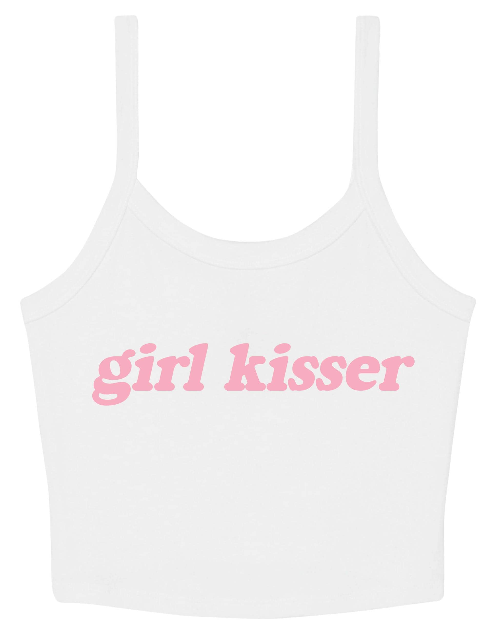 Girl Kisser Ladies Cropped Printed Strappy Vest LGBTQ+ Gay Lesbian Bisexual Queer Pride Cute Y2K Baby Tee