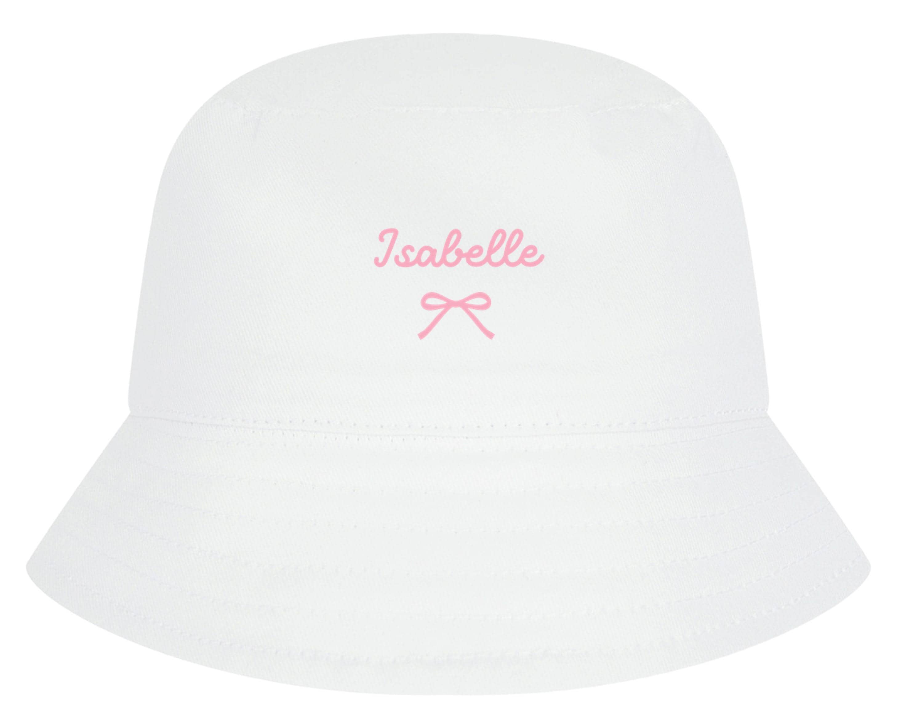 Girls Personalised Name Cotton Bucket Summer Sun Hat Cute Pink Bow Baby, Toddler, Kids
