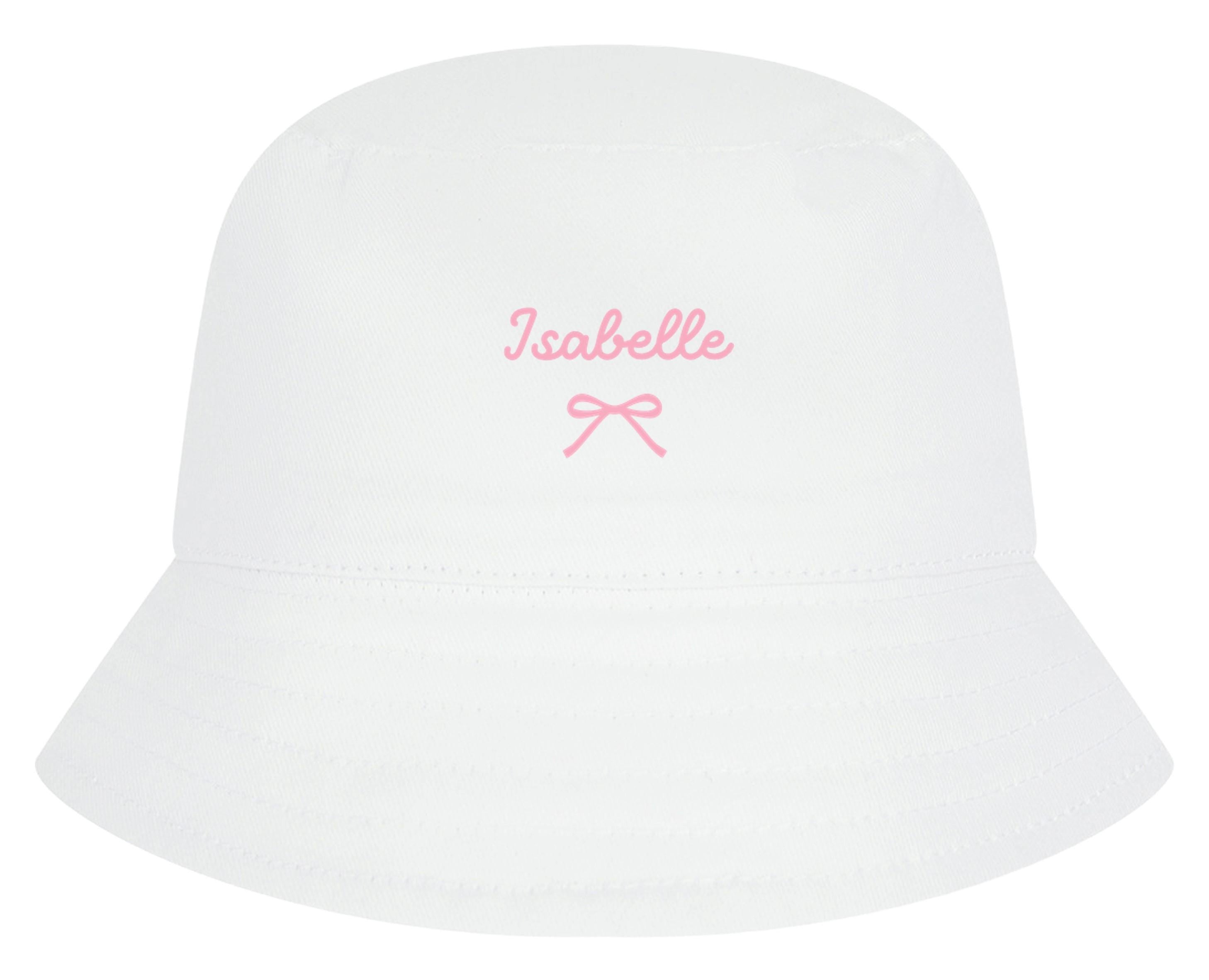 Girls Personalised Name Cotton Bucket Summer Sun Hat Cute Pink Bow Baby, Toddler, Kids