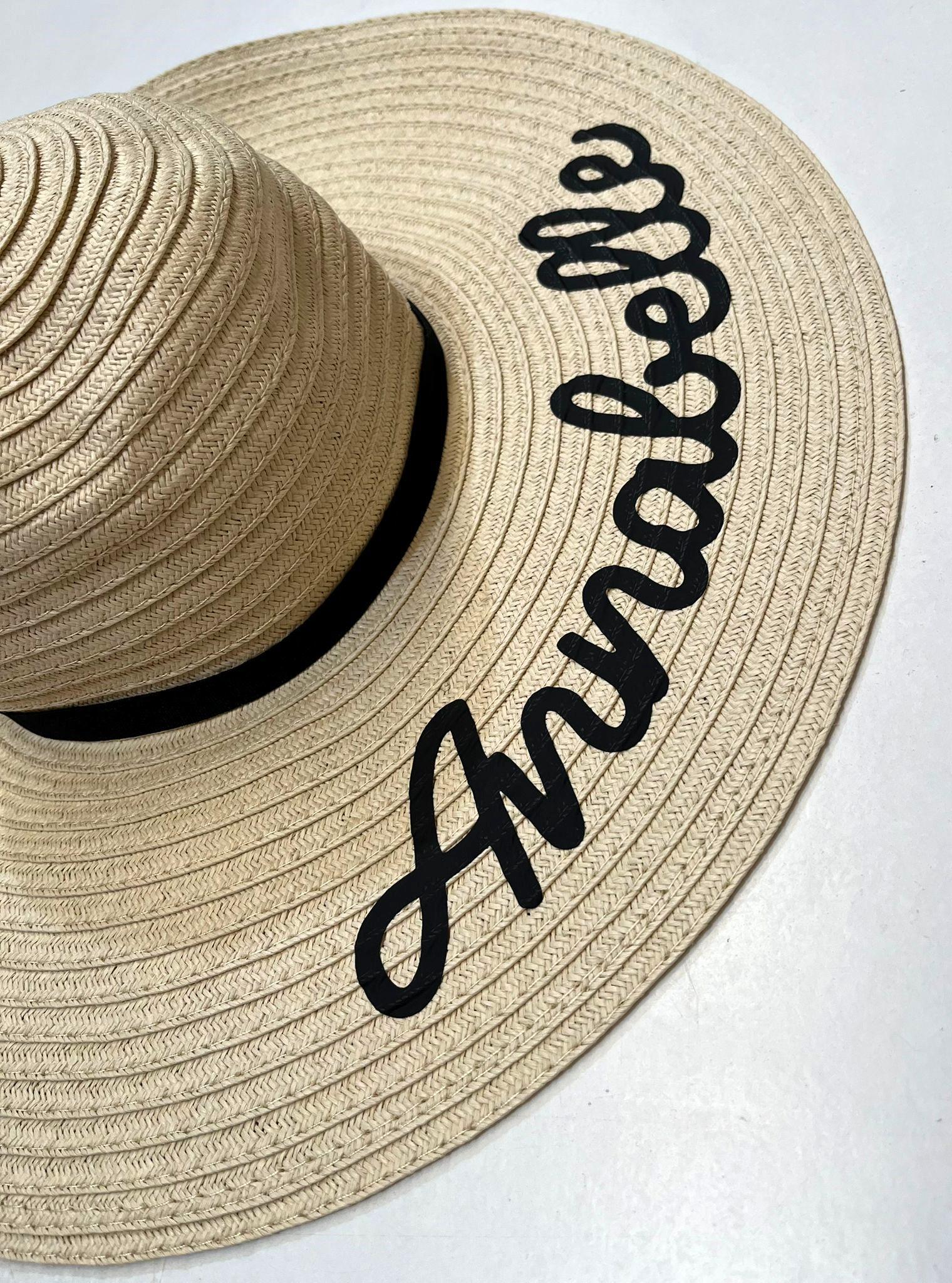 Ladies Personalised Name Wide Brimmed Beach Summer Sun Hat Custom Text