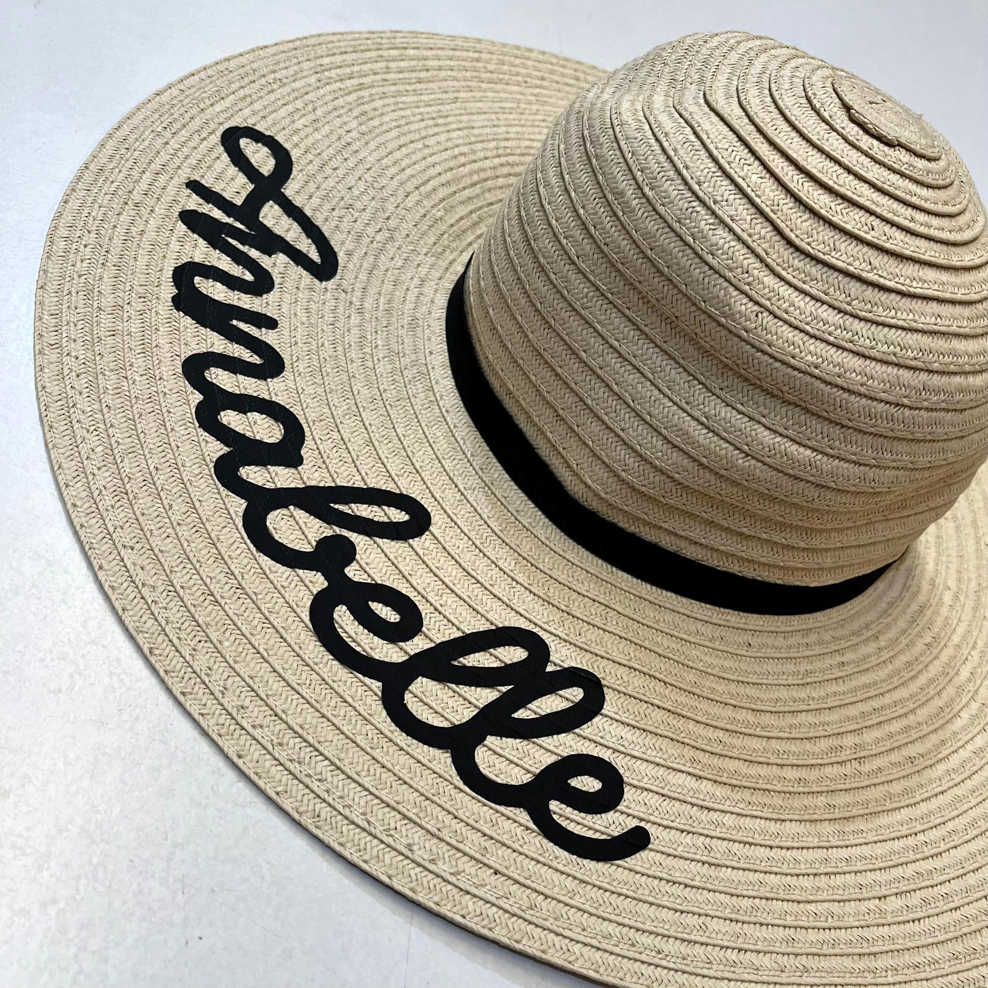 Ladies Personalised Name Wide Brimmed Beach Summer Sun Hat Custom Text
