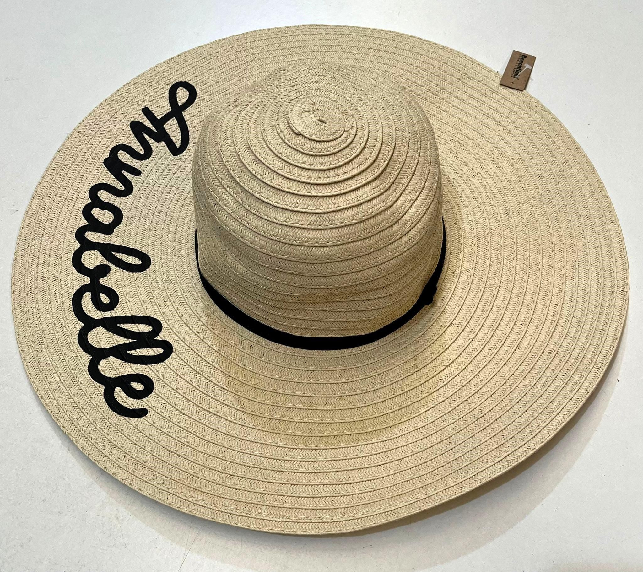 Ladies Personalised Name Wide Brimmed Beach Summer Sun Hat Custom Text