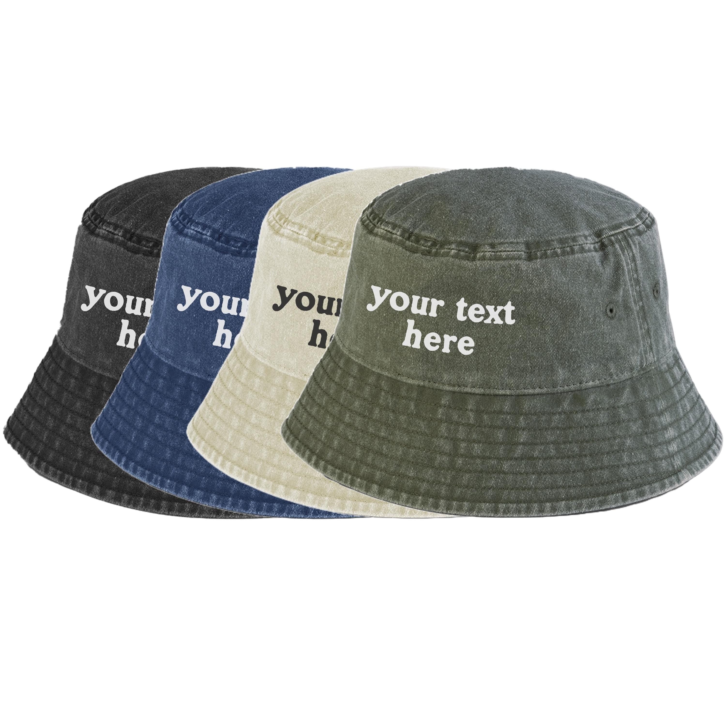 Personalised Vintage Bucket Hat UPF50+ Custom Your Text Design Retro Sun Summer Festival