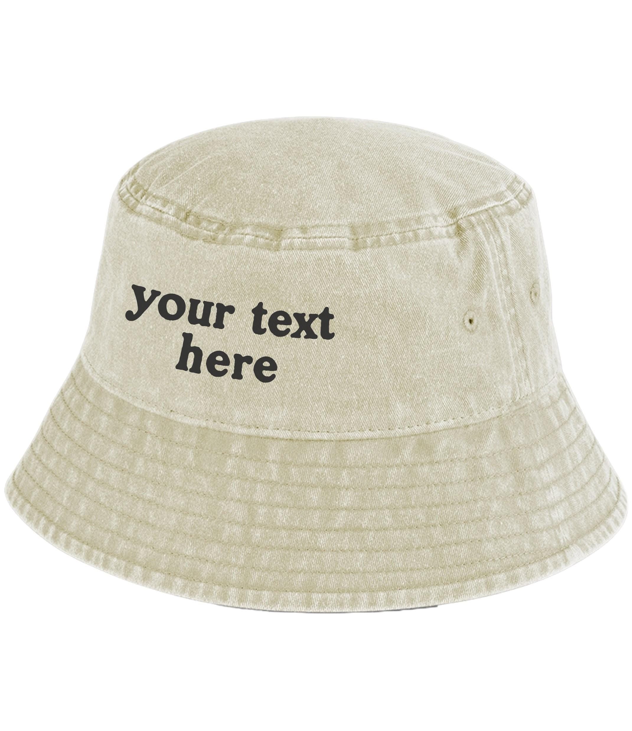 Personalised Vintage Bucket Hat UPF50+ Custom Your Text Design Retro Sun Summer Festival