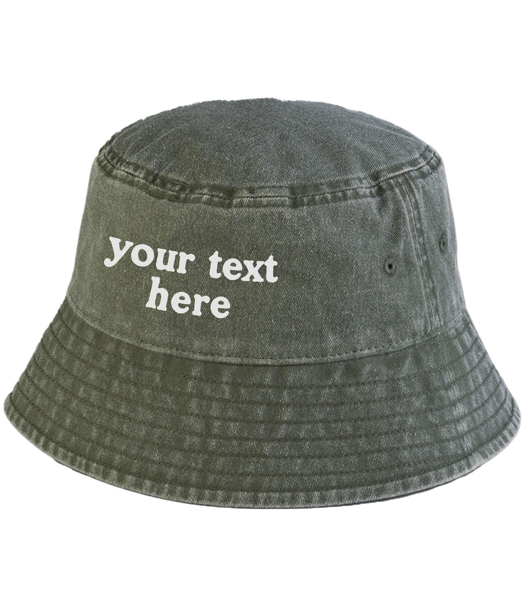 Personalised Vintage Bucket Hat UPF50+ Custom Your Text Design Retro Sun Summer Festival