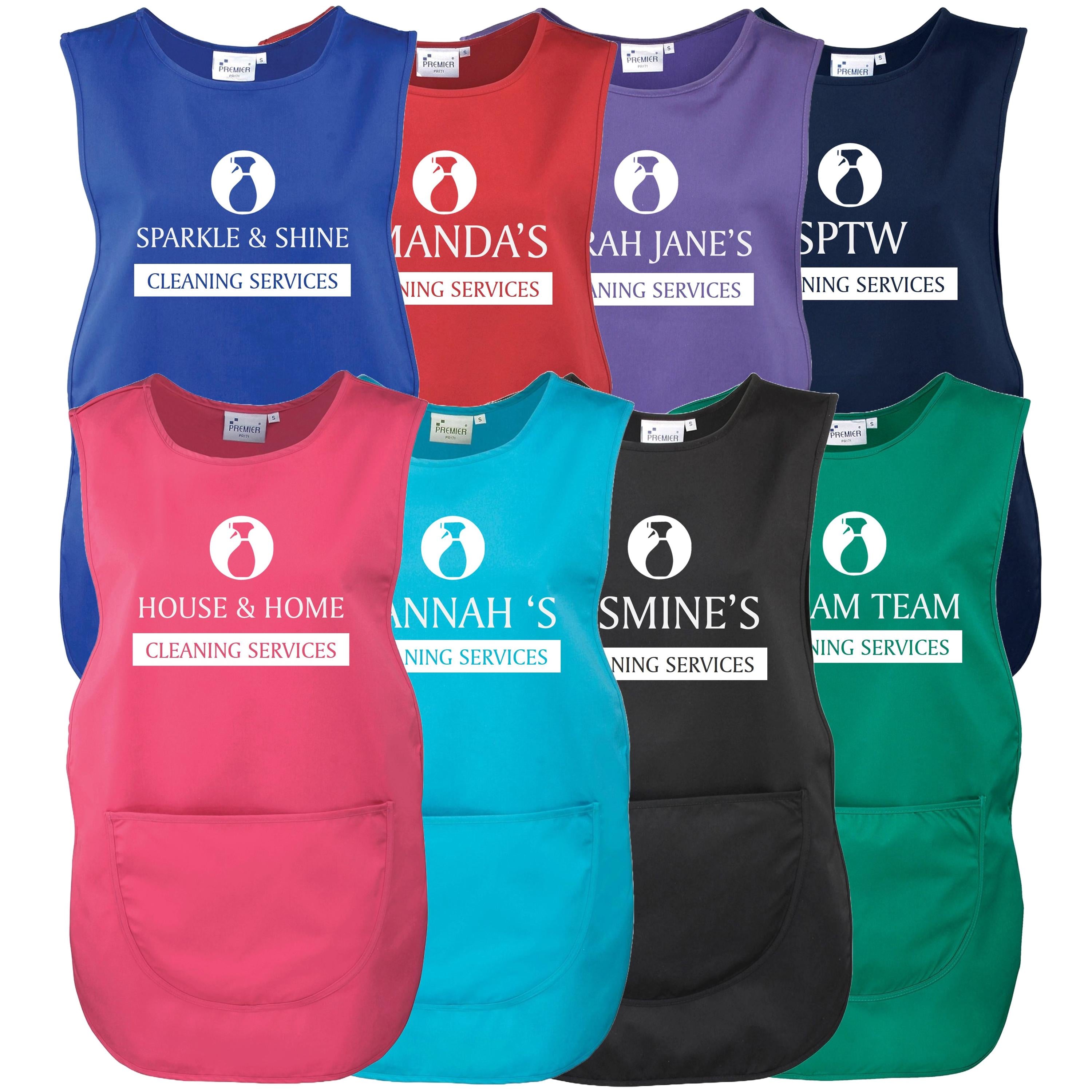 Ladies Personalised Text Cleaning Services Tabard Apron Custom Design Cleaner Uniform