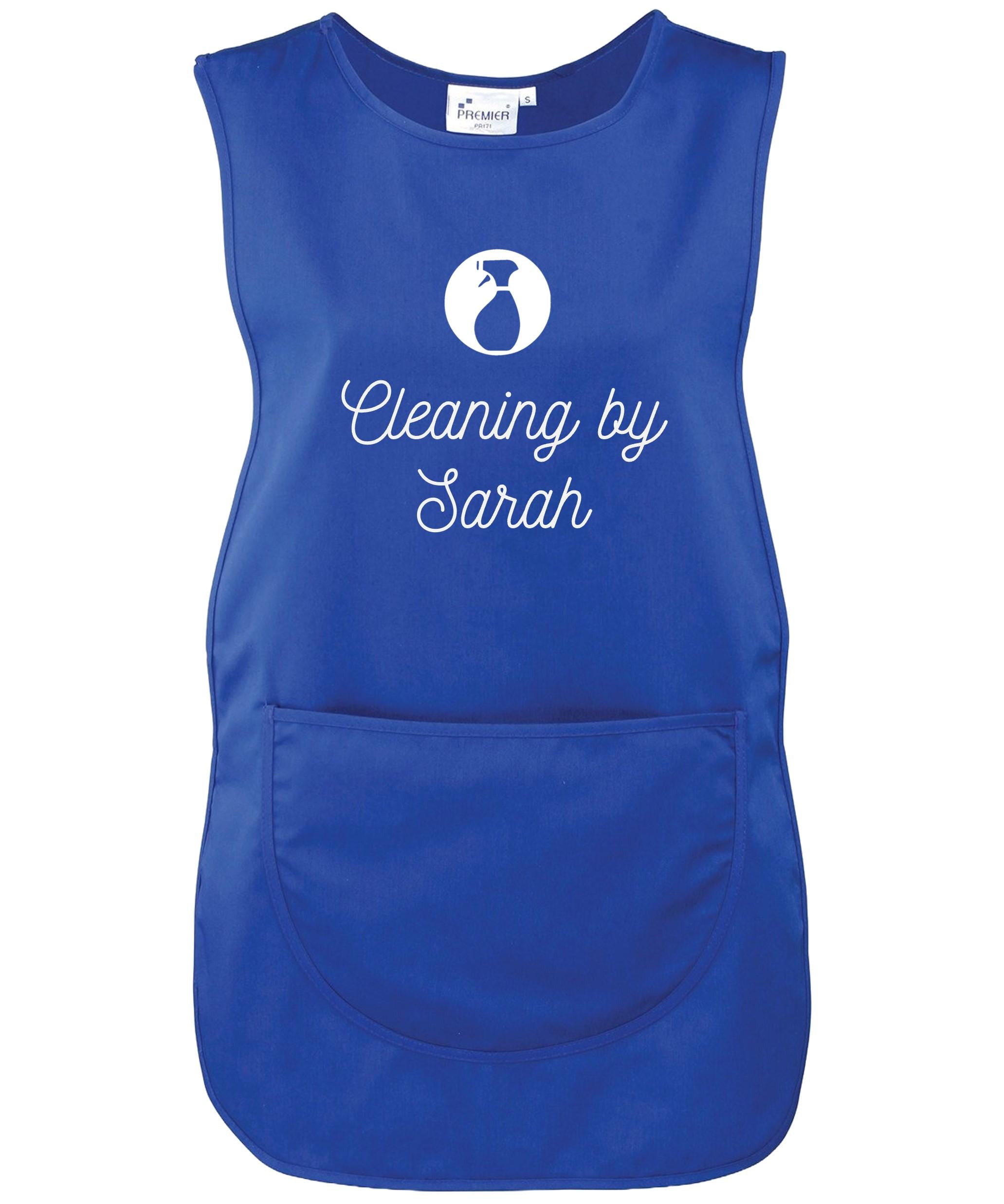 Ladies Personalised Text Cleaner Uniform Tabard Apron Custom Design Cleaning Services