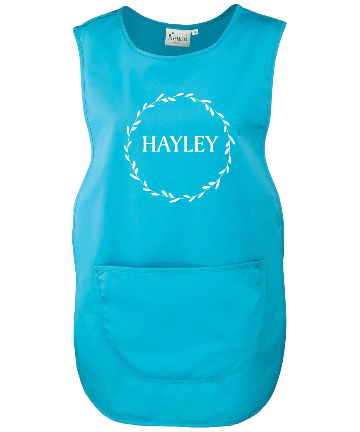 Ladies Personalised Text Tabard Apron Floral Wreath Custom Cleaner Hairdresser Beautician Uniform
