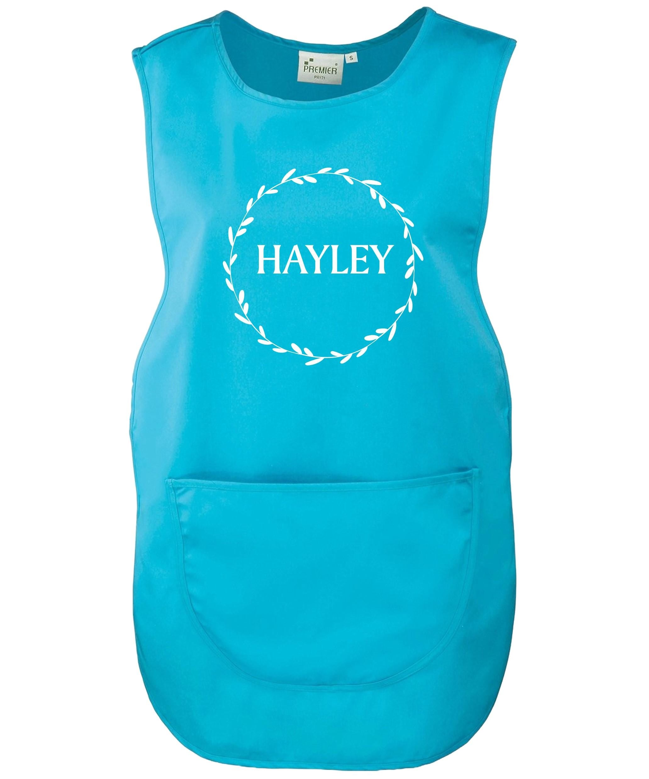 Ladies Personalised Text Tabard Apron Floral Wreath Custom Cleaner Hairdresser Beautician Uniform