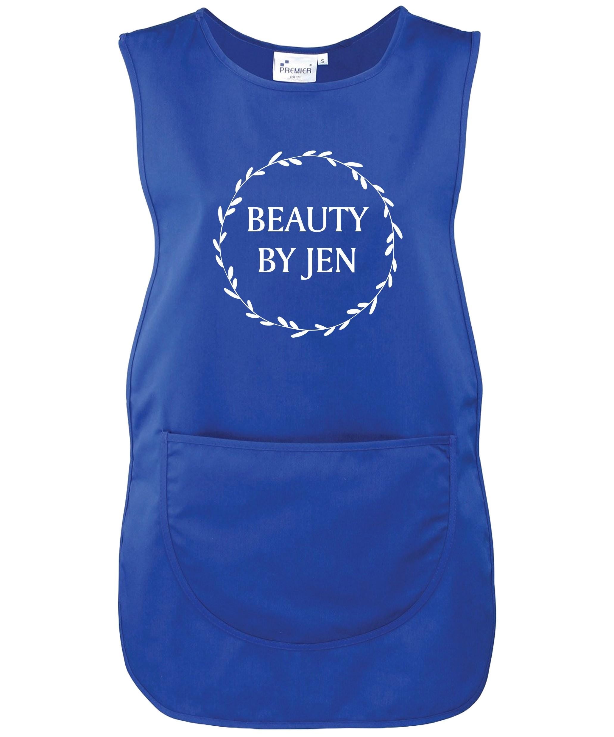 Ladies Personalised Text Tabard Apron Floral Wreath Custom Cleaner Hairdresser Beautician Uniform