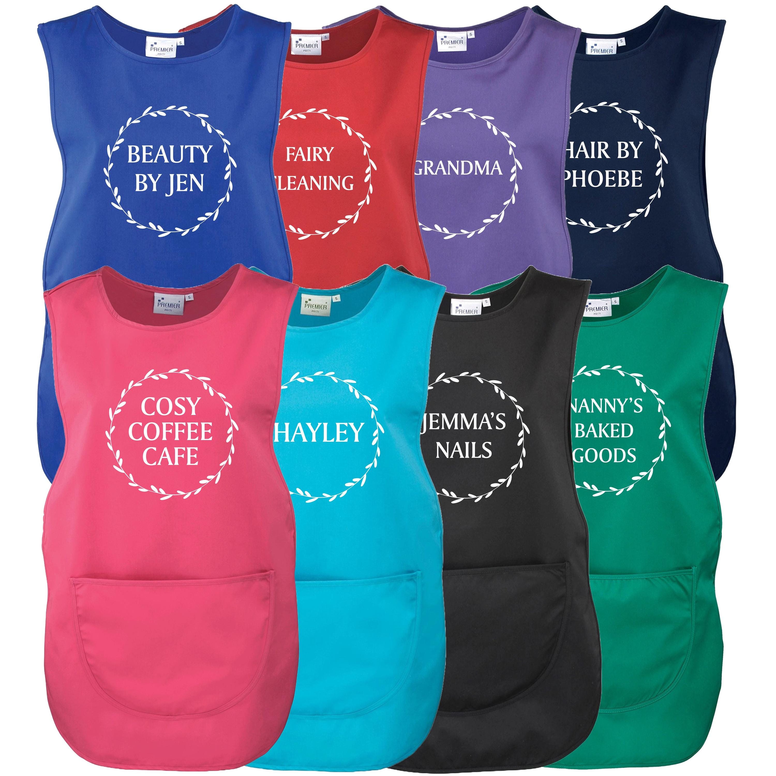 Ladies Personalised Text Tabard Apron Floral Wreath Custom Cleaner Hairdresser Beautician Uniform