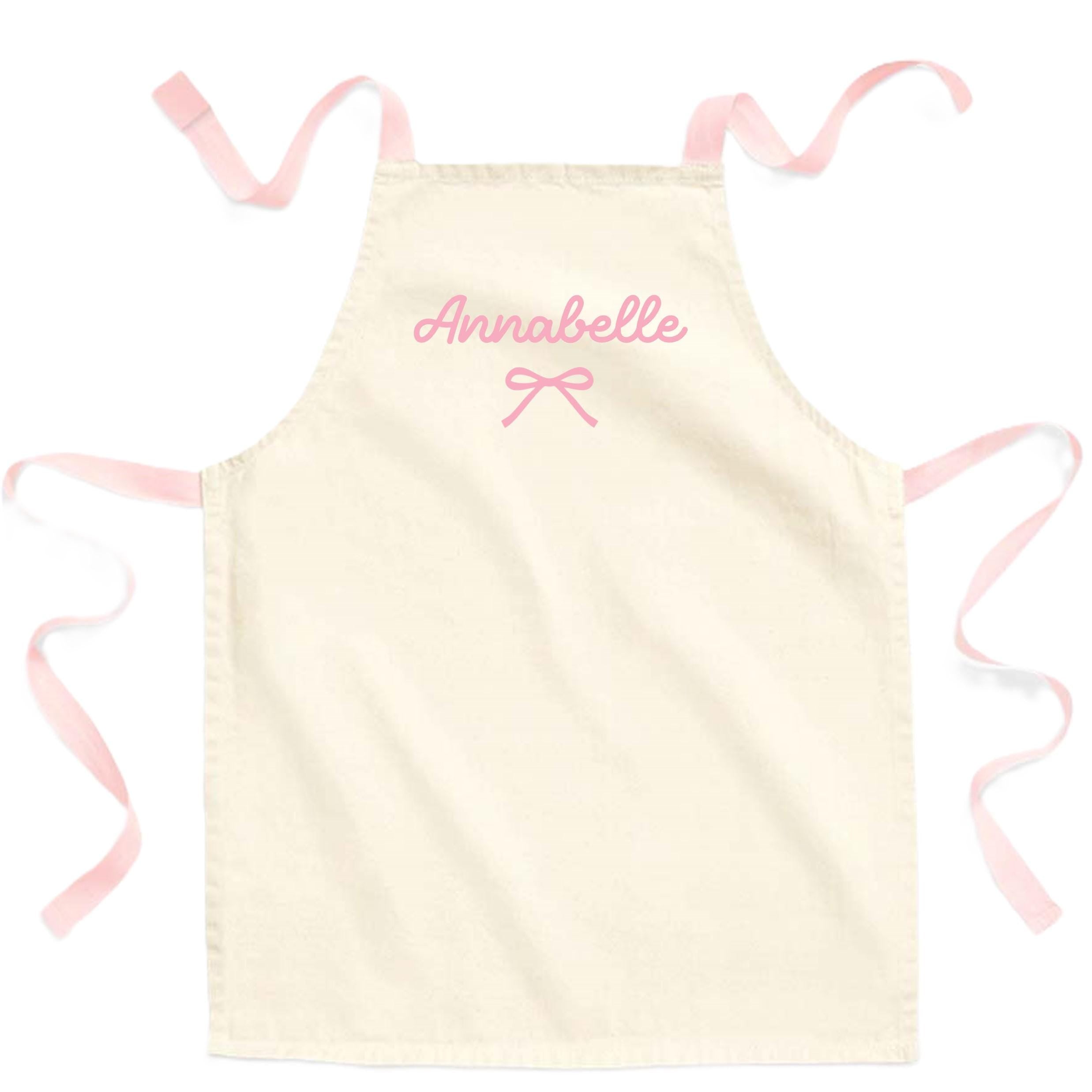 Girls Personalised Name Pink Bow Craft Apron Fairtrade Cotton Kitchen Baking Gift