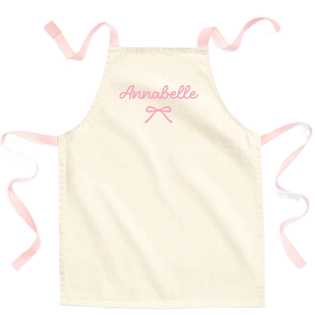Girls Personalised Name Pink Bow Craft Apron Fairtrade Cotton Kitchen Baking Gift