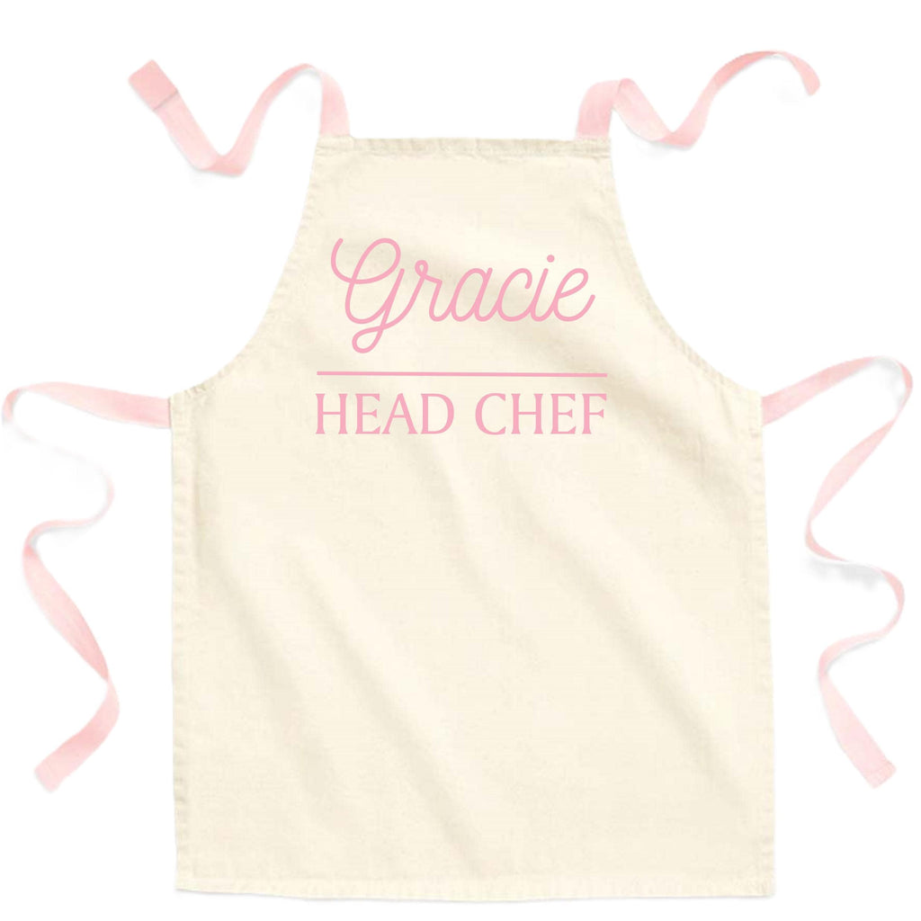 Childrens Personalised Name Pink & Navy Head Chef Fairtrade Cotton Kids Craft Apron Girls Boys