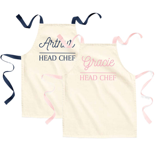 Childrens Personalised Name Pink & Navy Head Chef Fairtrade Cotton Kids Craft Apron Girls Boys