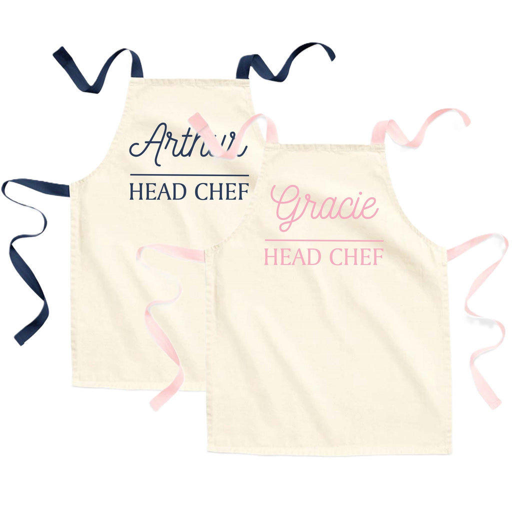 Childrens Personalised Name Pink & Navy Head Chef Fairtrade Cotton Kids Craft Apron Girls Boys