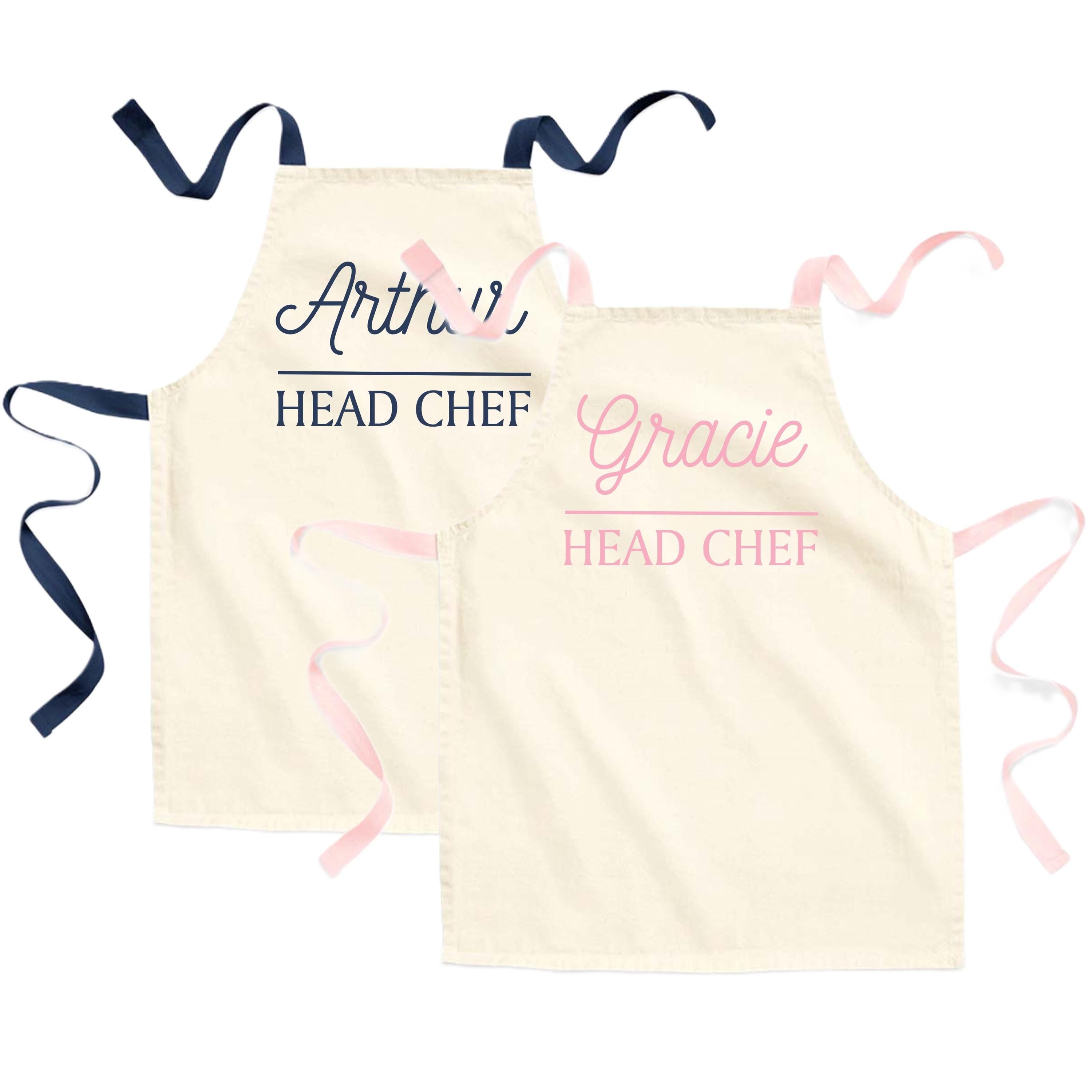 Childrens Personalised Name Pink & Navy Head Chef Fairtrade Cotton Kids Craft Apron Girls Boys