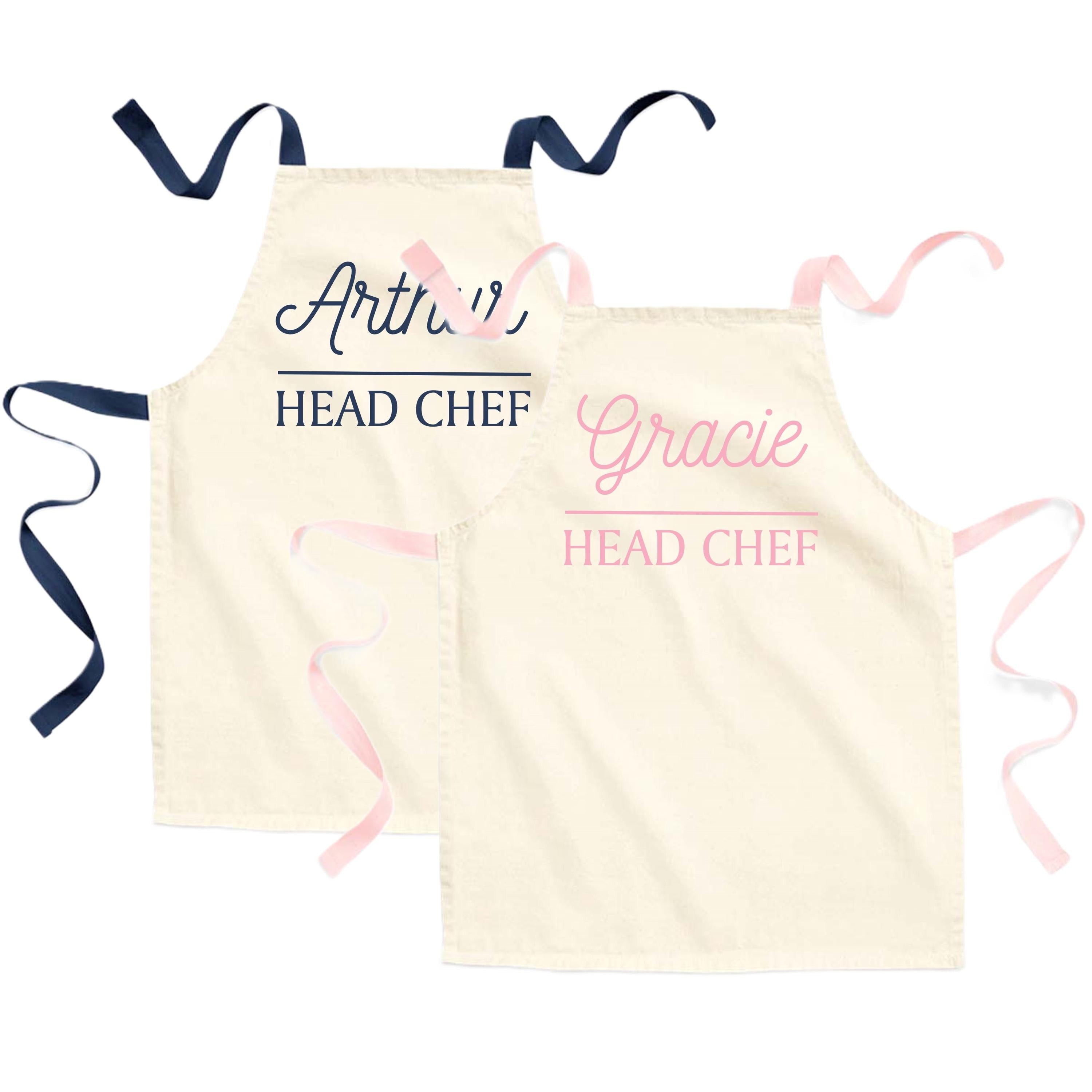 Childrens Personalised Name Pink & Navy Head Chef Fairtrade Cotton Kids Craft Apron Girls Boys