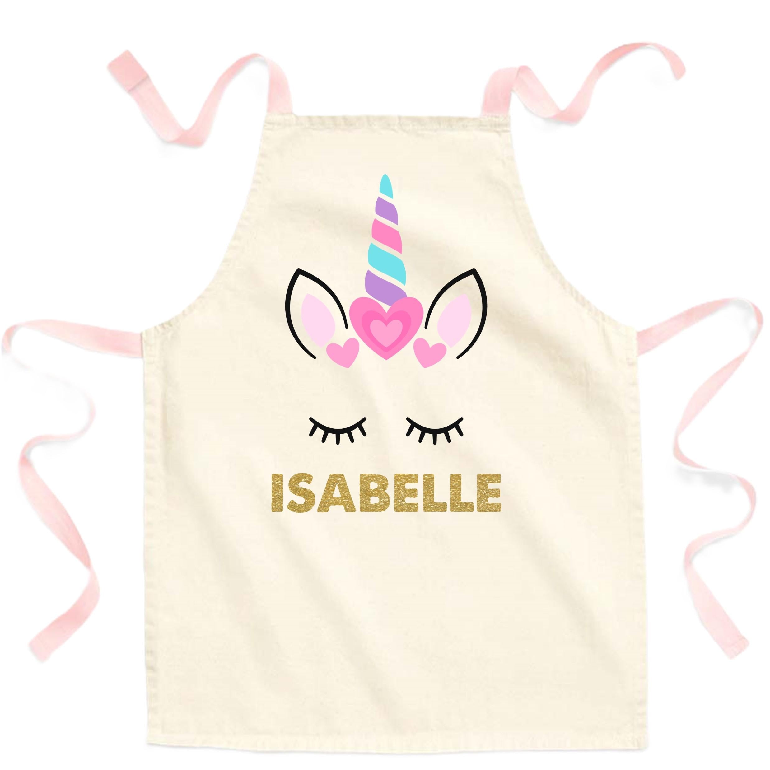 Girls Personalised Name Pink Unicorn Craft Apron Fairtrade Cotton Kitchen Baking Gift
