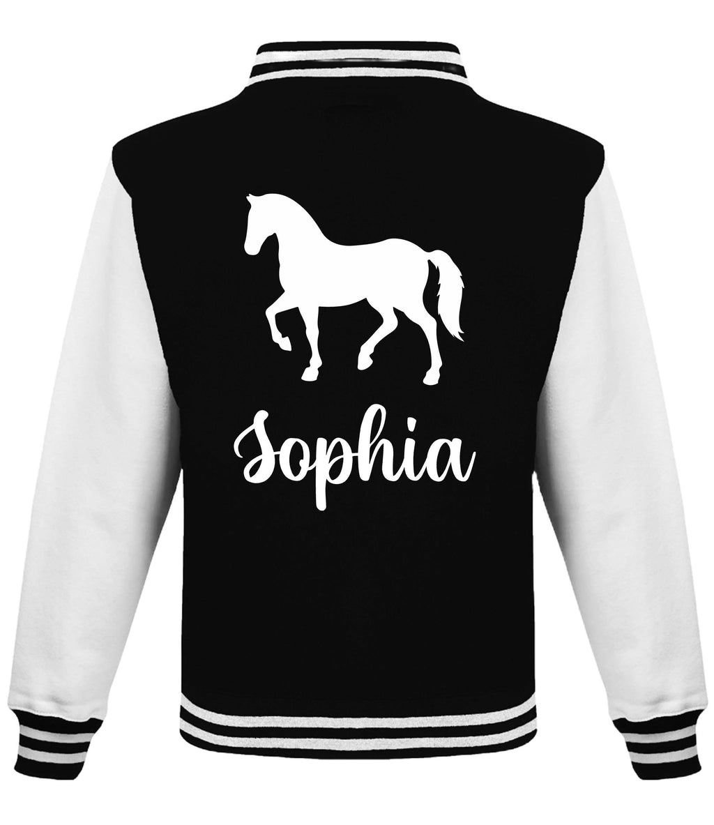 Kids Personalised Name Horse Riding Varsity Jacket Girls Custom Pony Rider Club