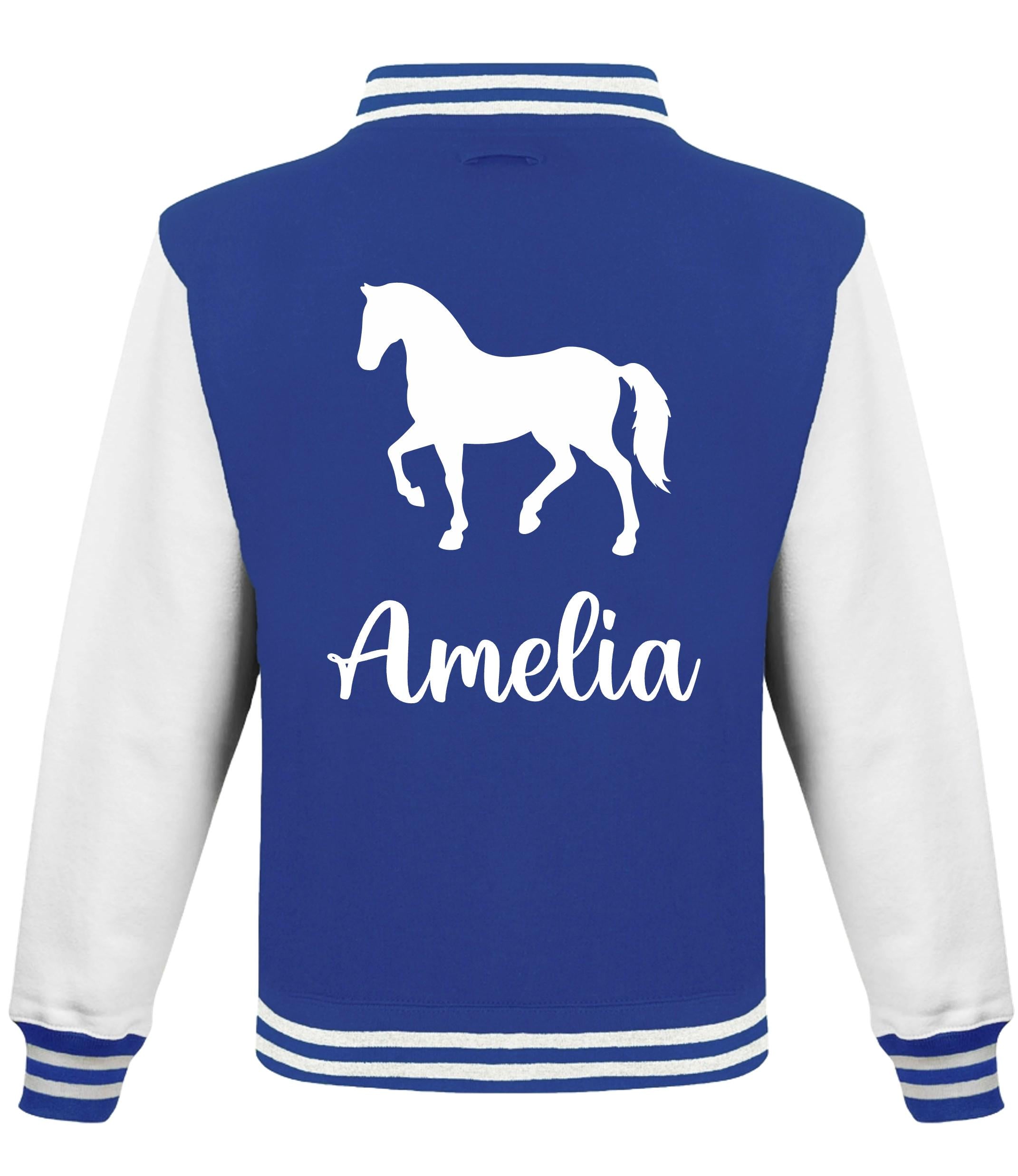 Kids Personalised Name Horse Riding Varsity Jacket Girls Custom Pony Rider Club