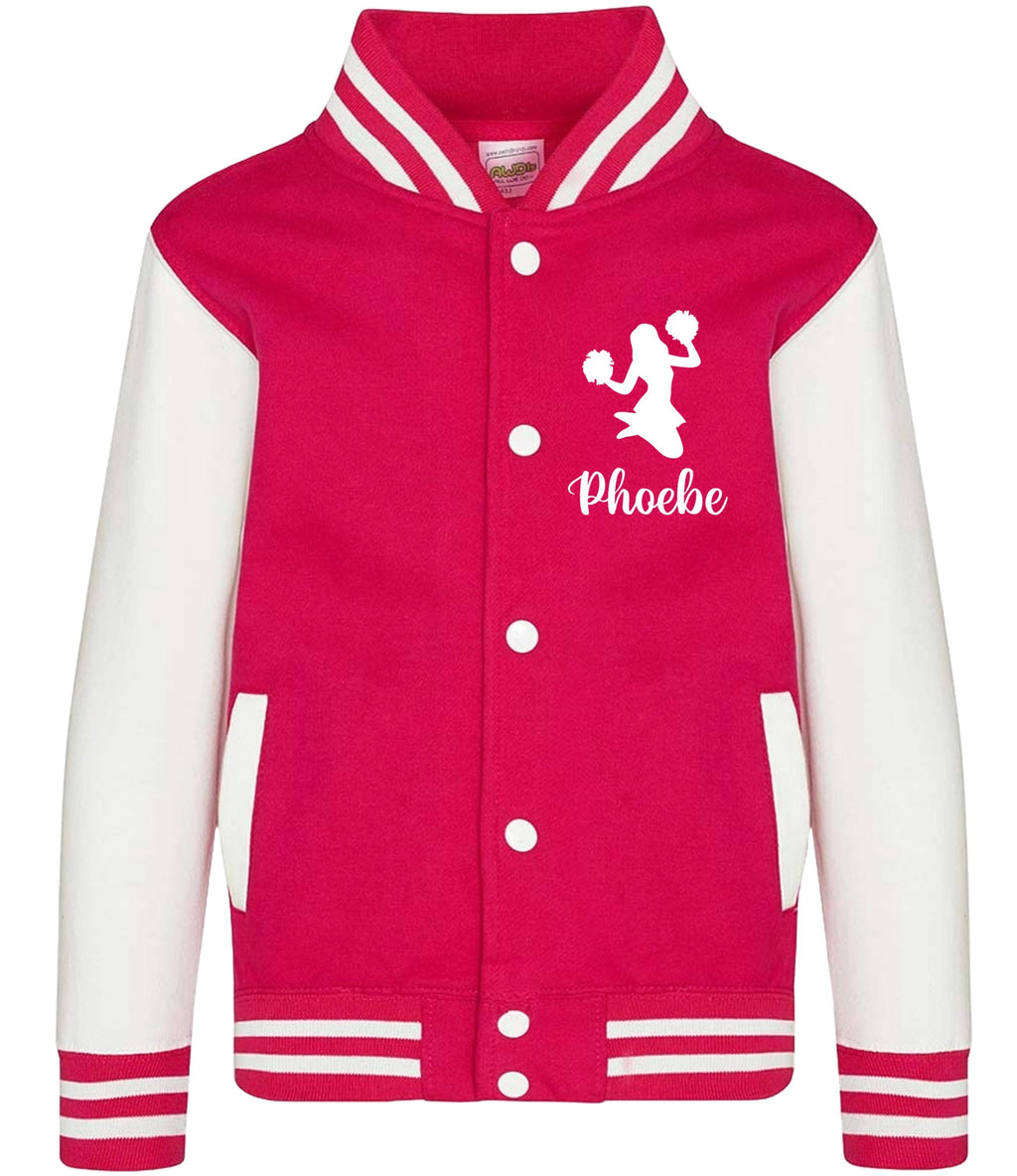 Kids Personalised Name Cheerleader Varsity Jacket Girls Custom Dance Squad Club