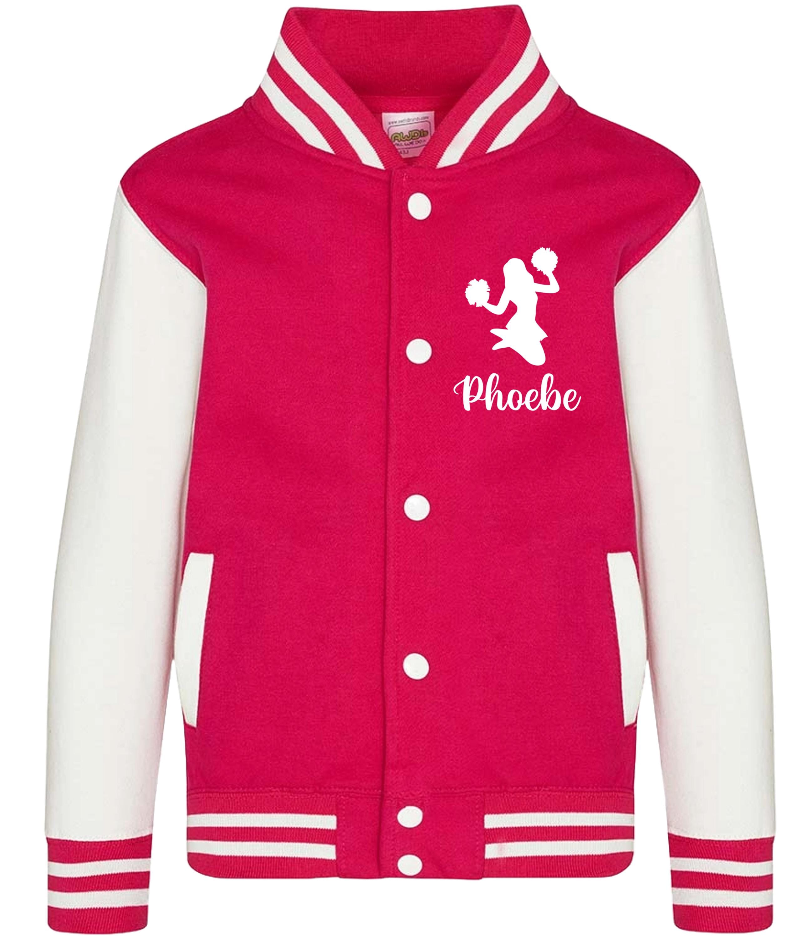 Kids Personalised Name Cheerleader Varsity Jacket Girls Custom Dance Squad Club