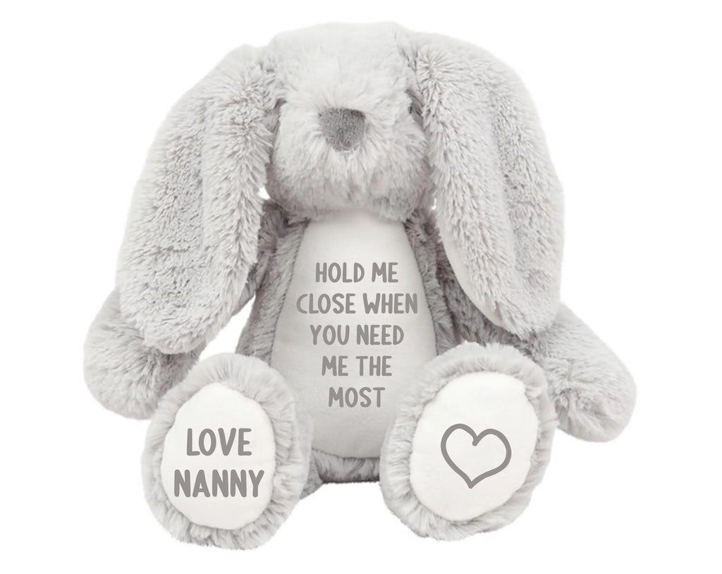 Personalised Hold Me Close Keepsake Gift Grey Bunny Rabbit Plush Teddy Cuddly Toy