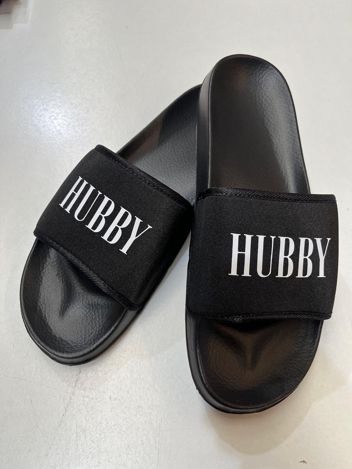 HUBBY & WIFEY Matching Sliders Newlyweds Honeymoon Slippers Gift