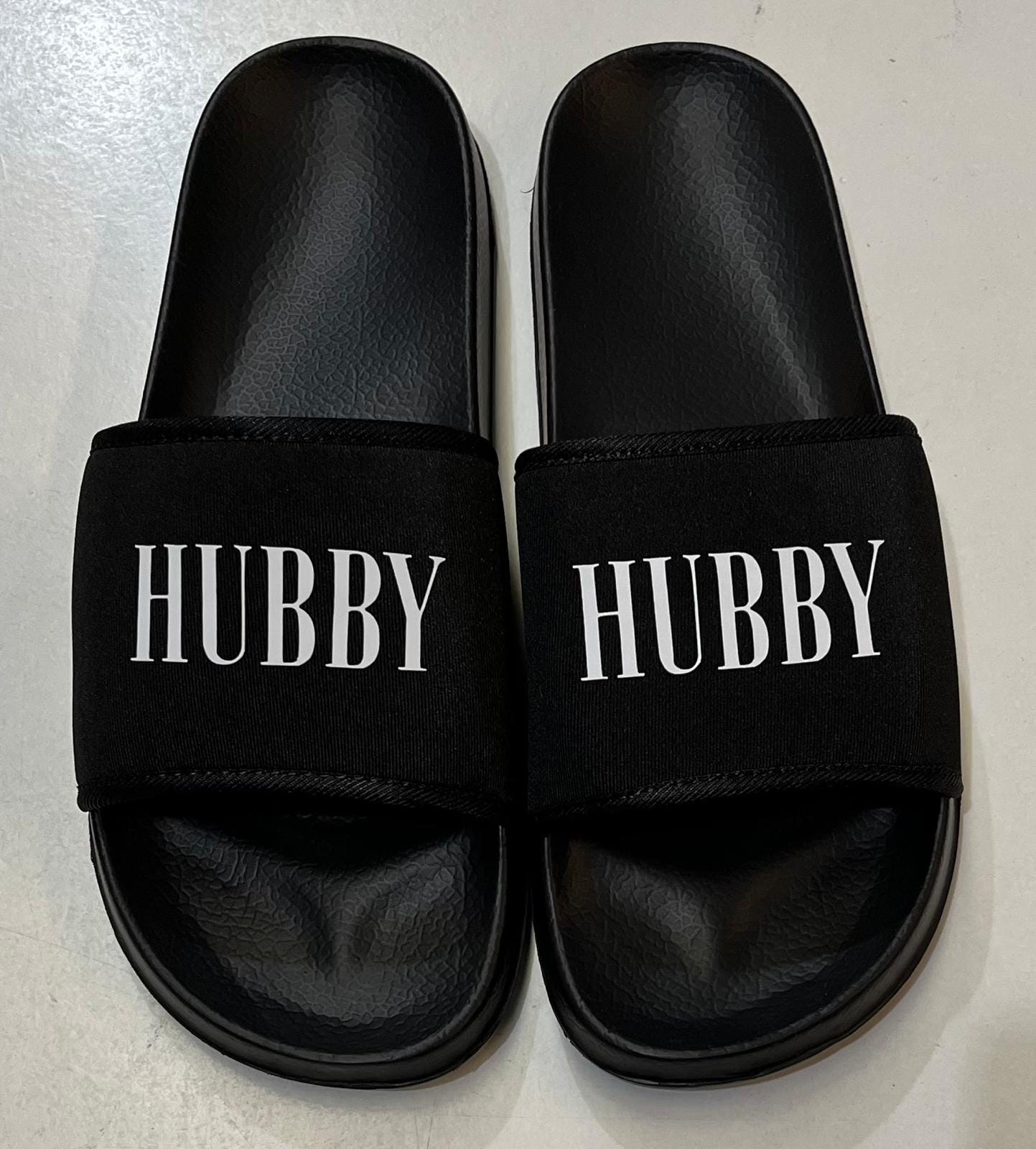 HUBBY & WIFEY Matching Sliders Newlyweds Honeymoon Slippers Gift