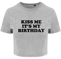 Kiss Me It's My Birthday Ladies Cropped Printed T-Shirt Cute Y2K Baby Tee