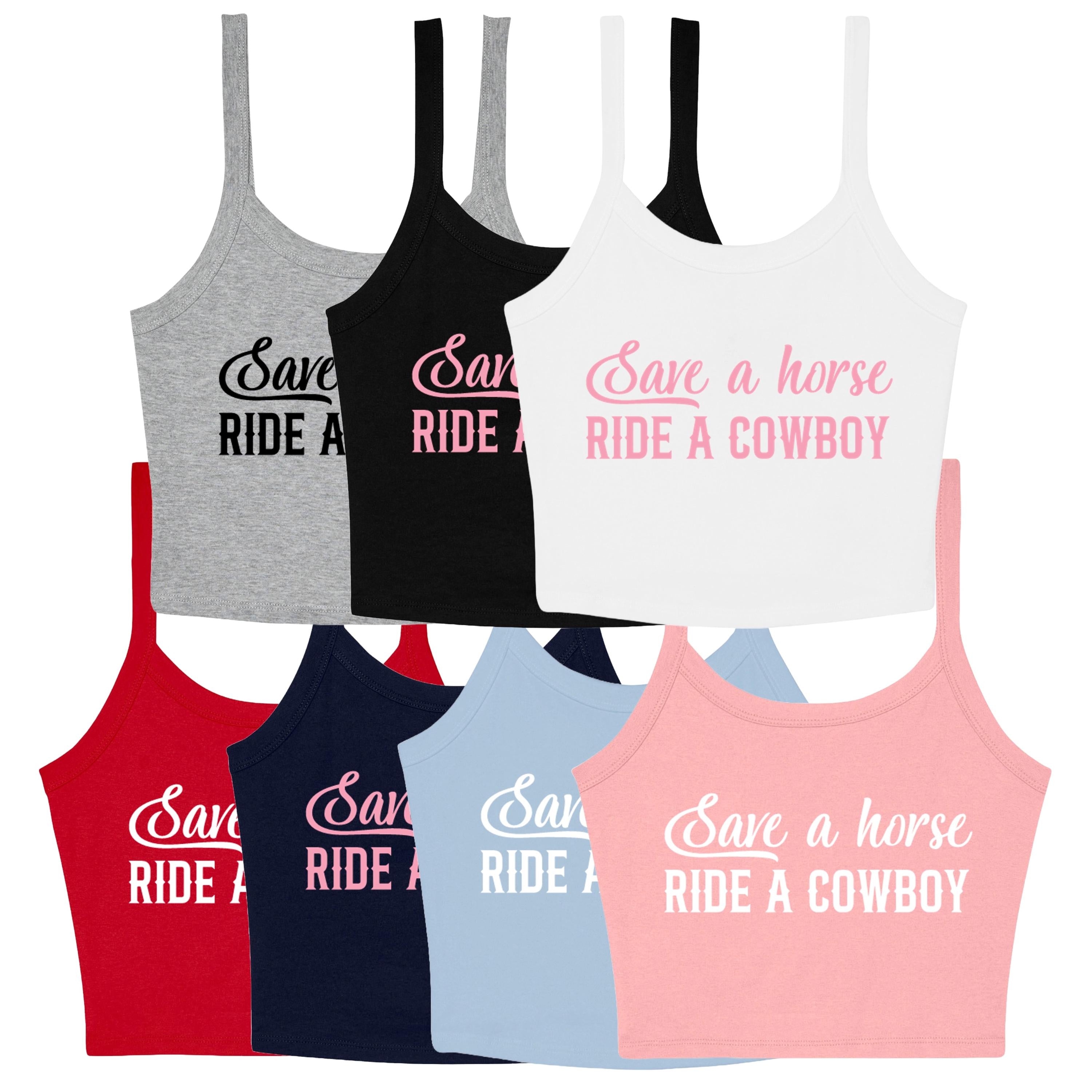 Save a Horse Ride A Cowboy Ladies Cropped Printed Strappy Vest Cute Y2K Baby Tee