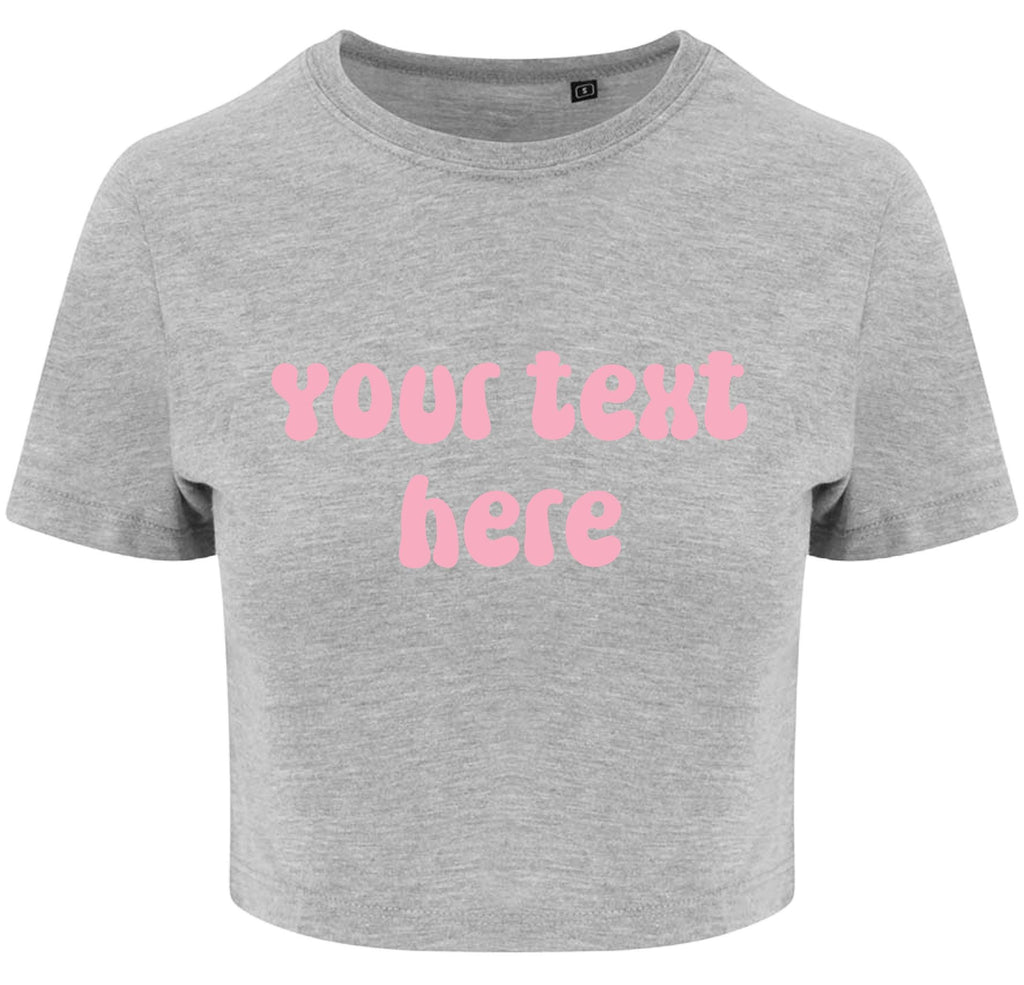 Personalised Ladies Cropped Printed T-Shirt Pink Retro Custom Design Your Text Cute Y2K Baby Tee
