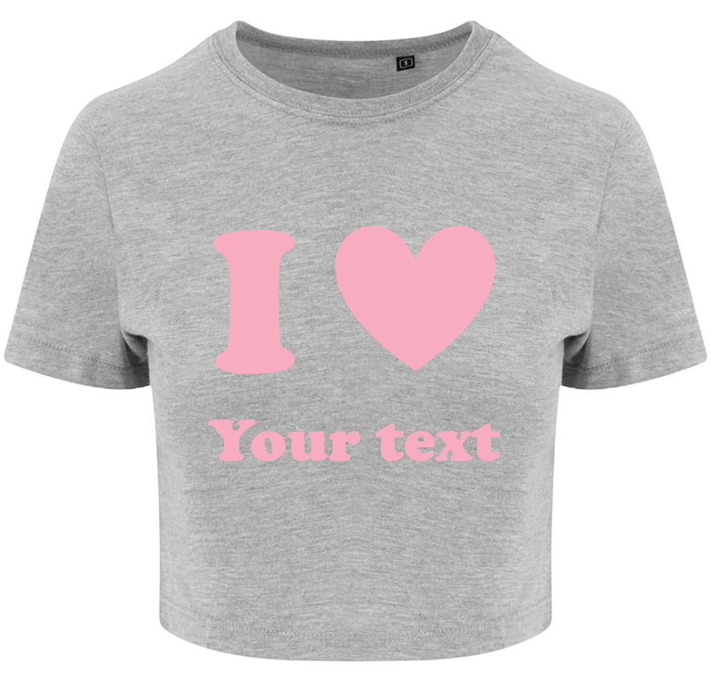 Personalised I Love Ladies Cropped Printed T-Shirt Custom Pink Heart Your Text Cute Y2K Baby Tee