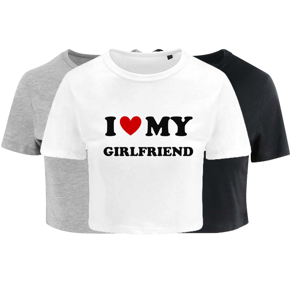 I Love My Girlfriend Ladies Cropped Printed T-Shirt LGBTQ+ Gay Lesbian Bisexual Queer Pride Cute Y2K Baby Tee