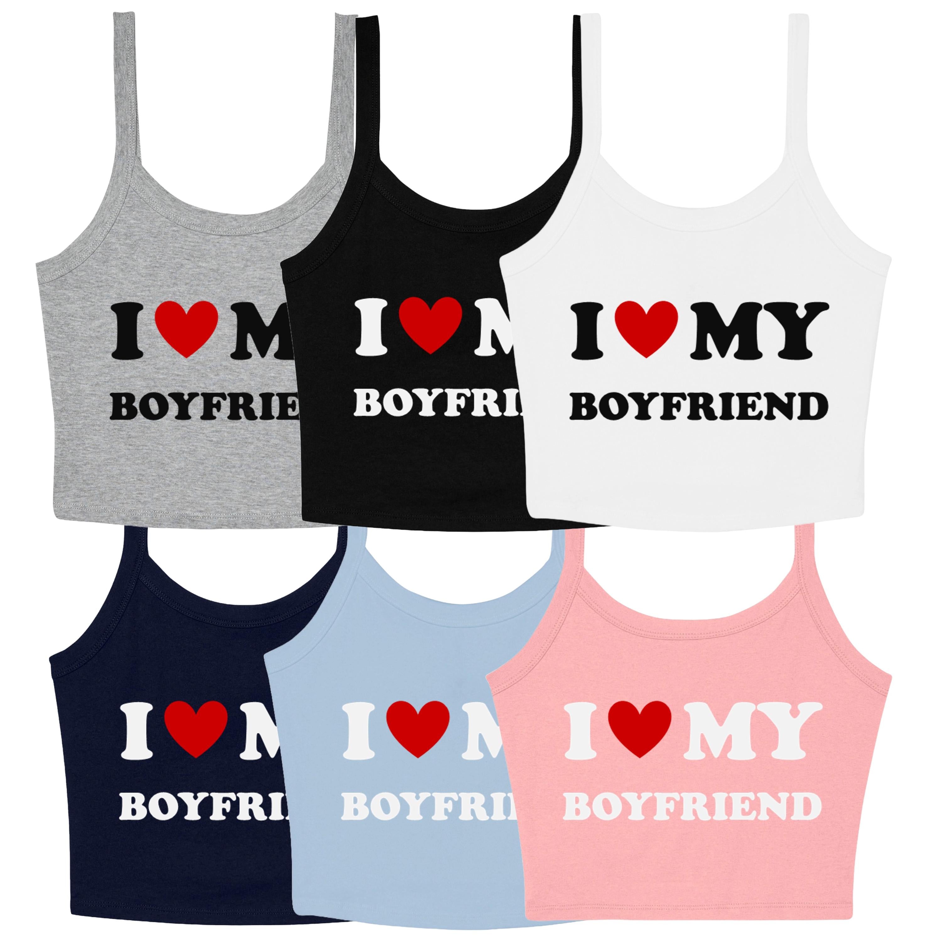 I Love My Boyfriend Ladies Cropped Printed Strappy Vest Cute Y2K Baby Tee