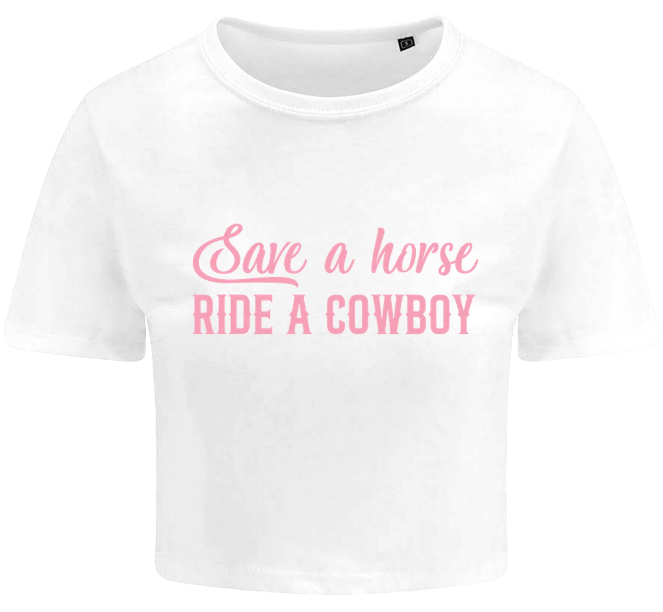 Save a Horse Ride A Cowboy Ladies Cropped Printed T-Shirt Cute Y2K Baby Tee