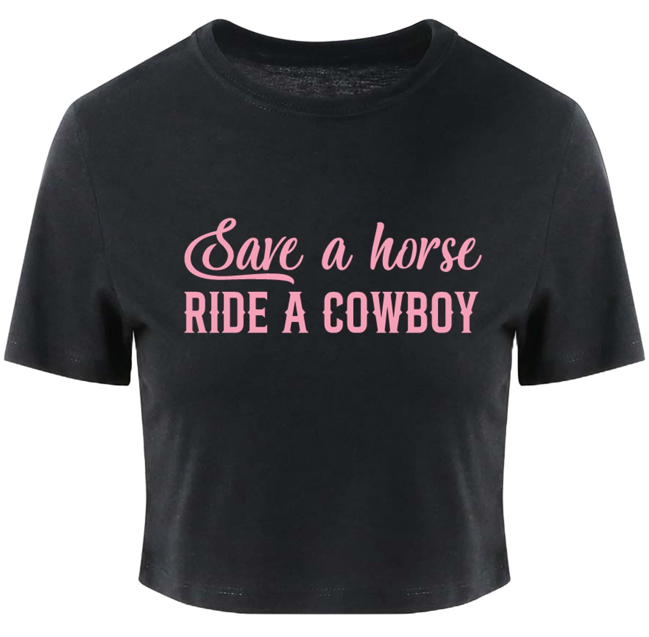 Save a Horse Ride A Cowboy Ladies Cropped Printed T-Shirt Cute Y2K Baby Tee