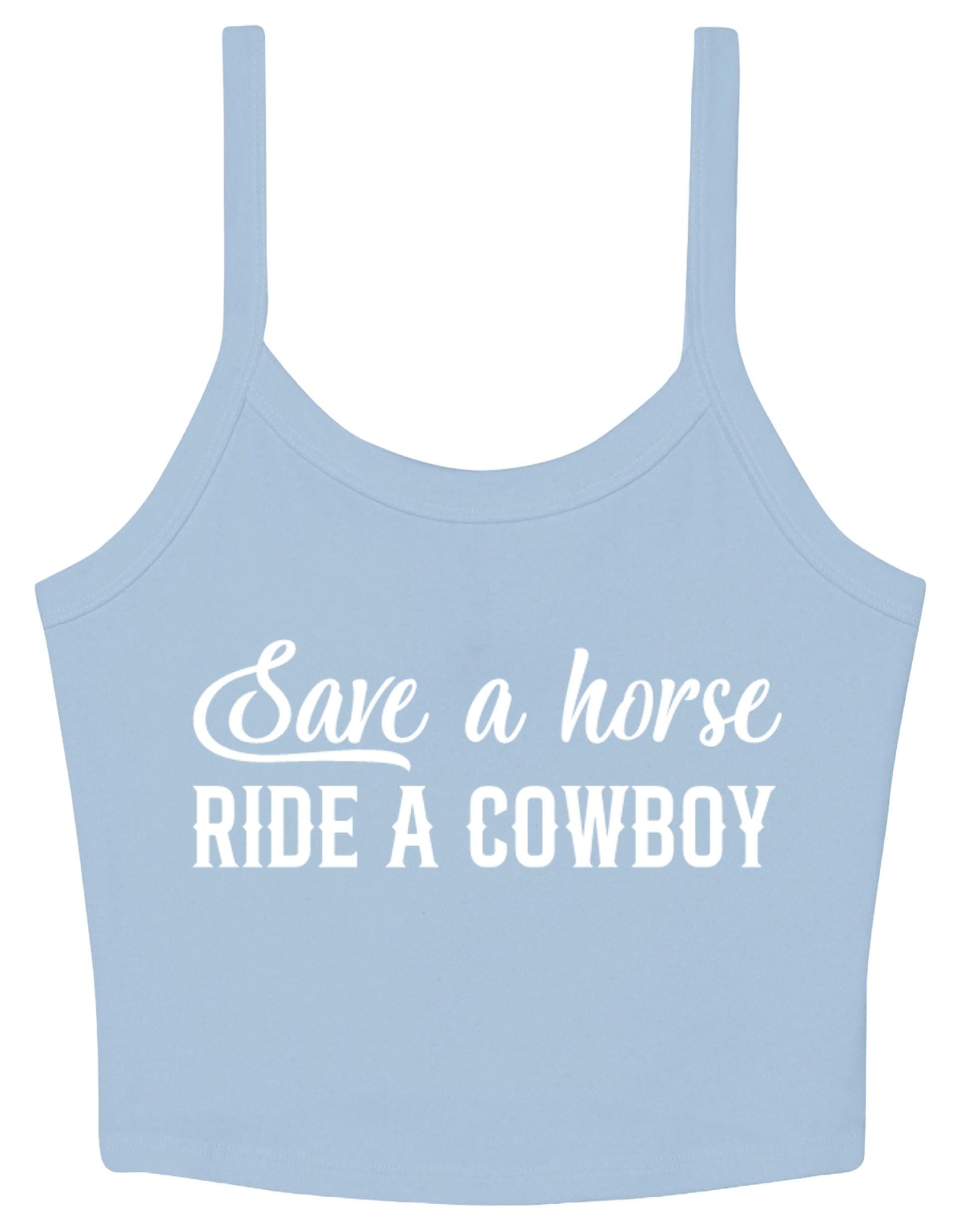 Save a Horse Ride A Cowboy Ladies Cropped Printed Strappy Vest Cute Y2K Baby Tee