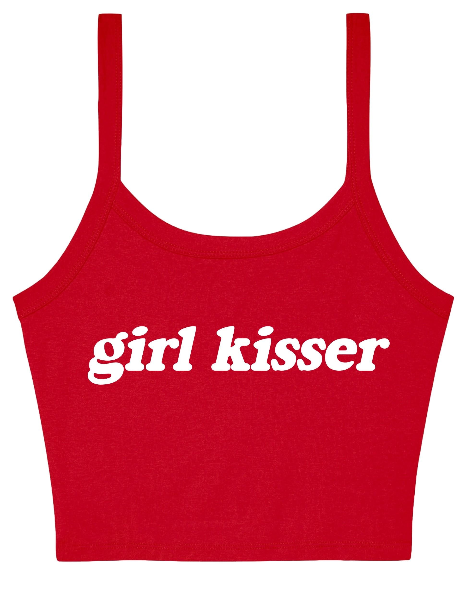 Girl Kisser Ladies Cropped Printed Strappy Vest LGBTQ+ Gay Lesbian Bisexual Queer Pride Cute Y2K Baby Tee