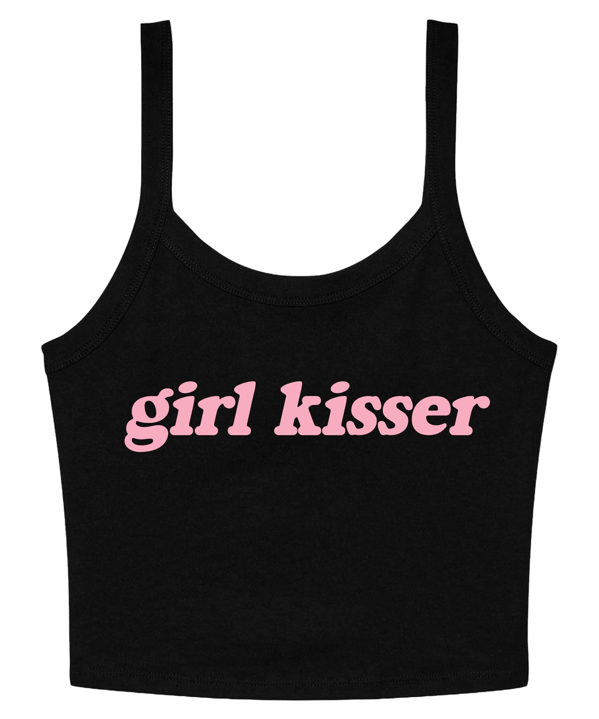 Girl Kisser Ladies Cropped Printed Strappy Vest LGBTQ+ Gay Lesbian Bisexual Queer Pride Cute Y2K Baby Tee