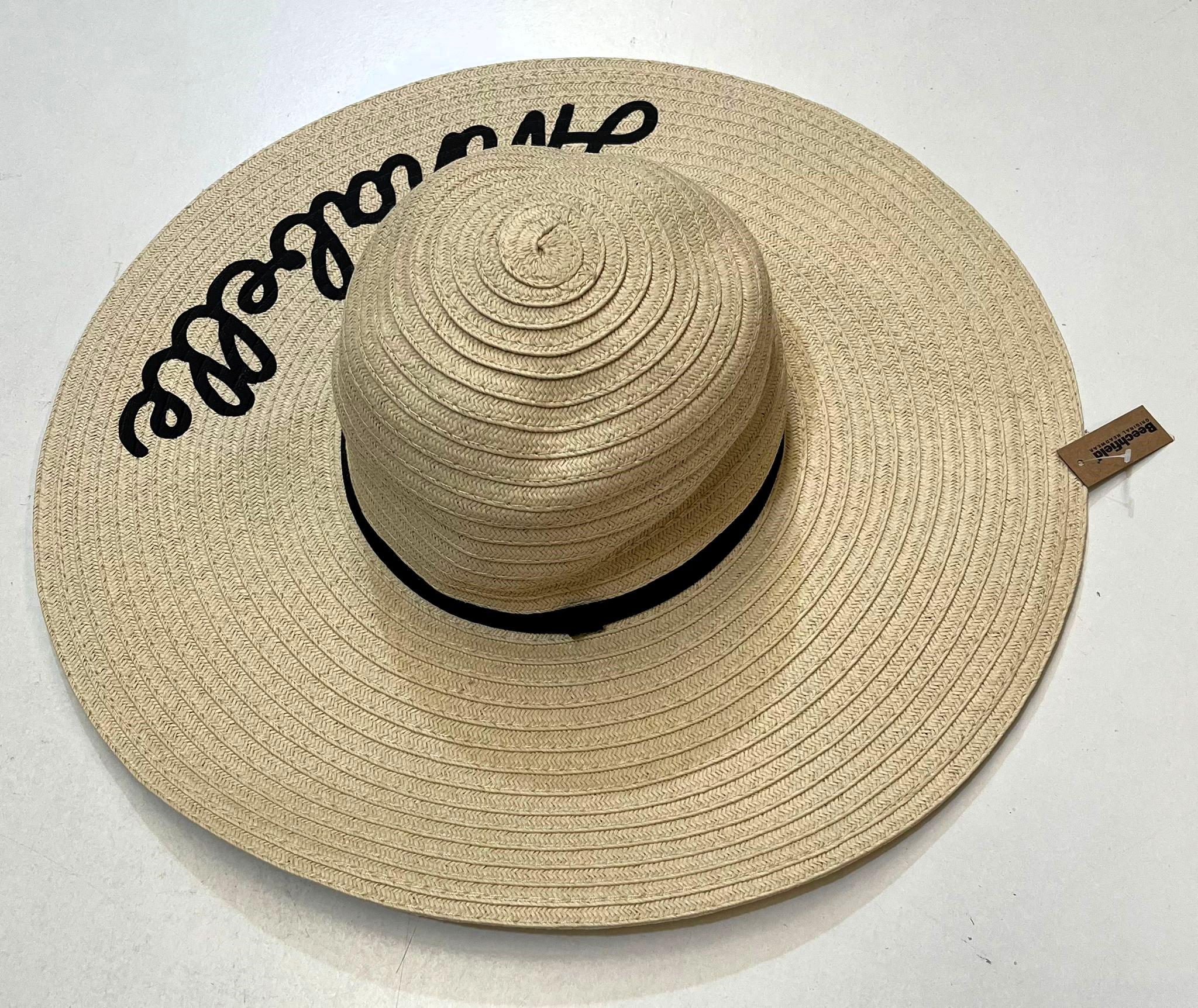 Ladies Personalised Name Wide Brimmed Beach Summer Sun Hat Custom Text