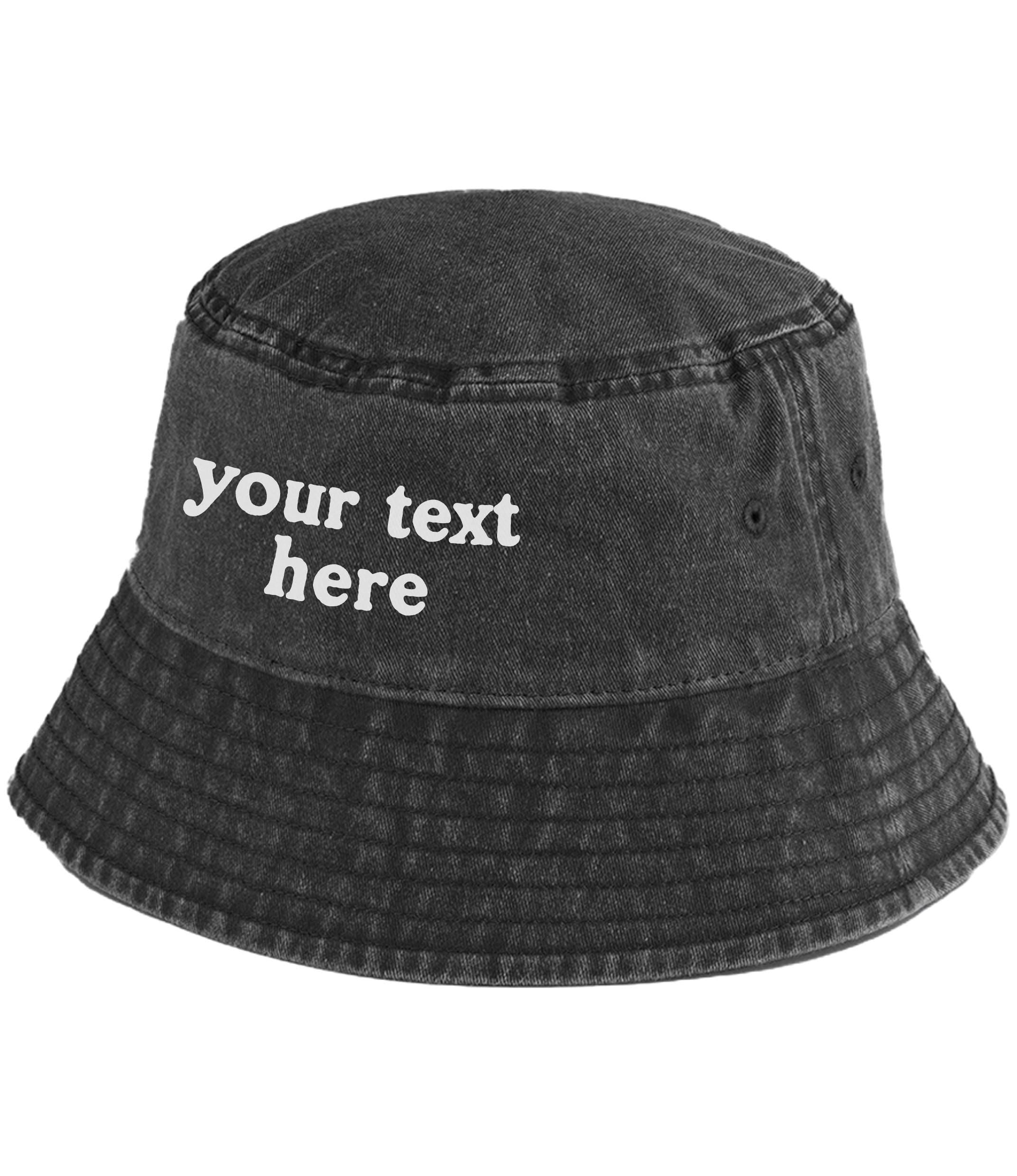 Personalised Vintage Bucket Hat UPF50+ Custom Your Text Design Retro Sun Summer Festival